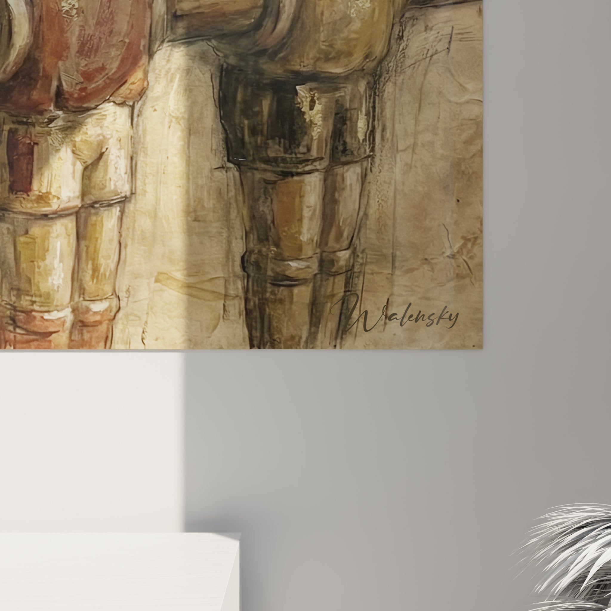 Full view decorative foosball wall art contemporary four aligned figurines