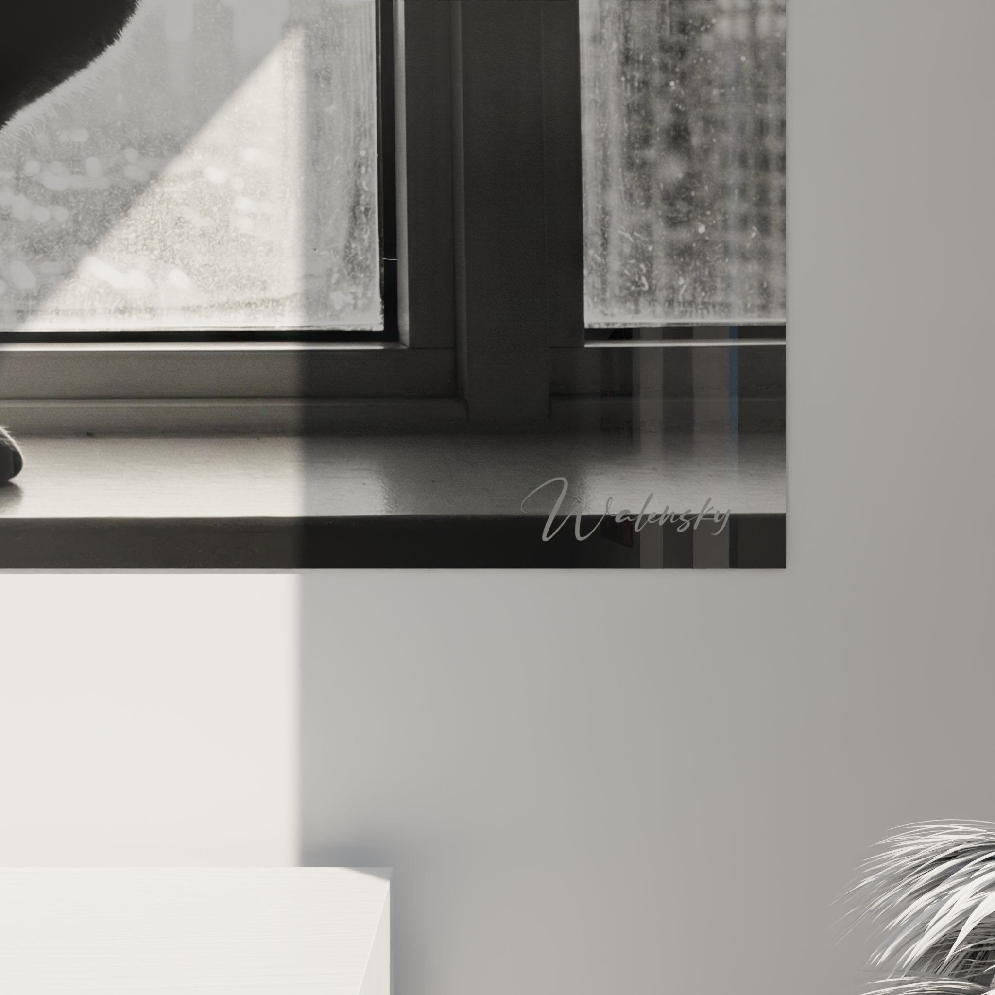 Abyssinian cat wall art modern living room decor, feline mural urban silhouette panoramic