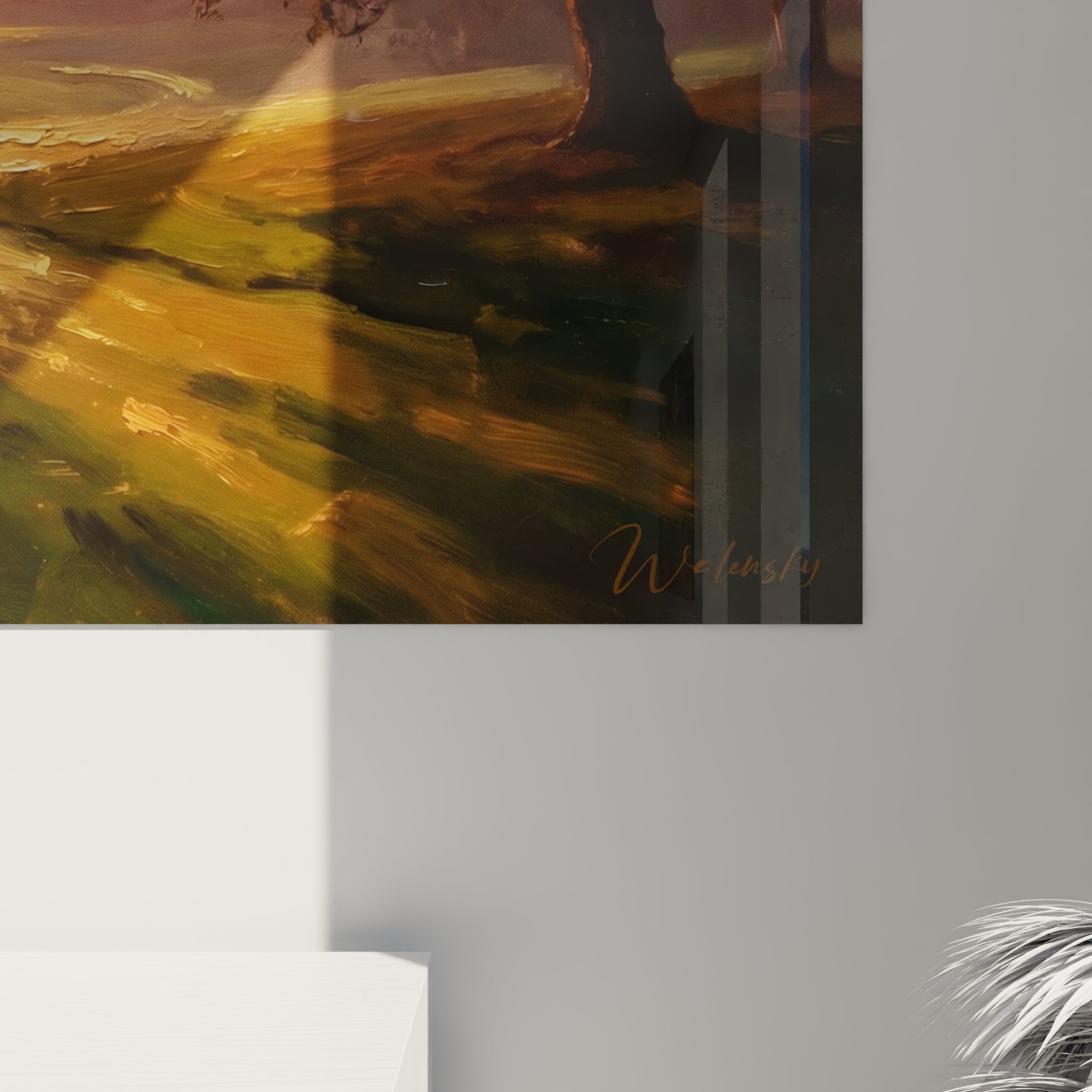 Vue d'ensemble du tableau golf coucher de soleil dans un intérieur moderne, parfait pour décoration murale