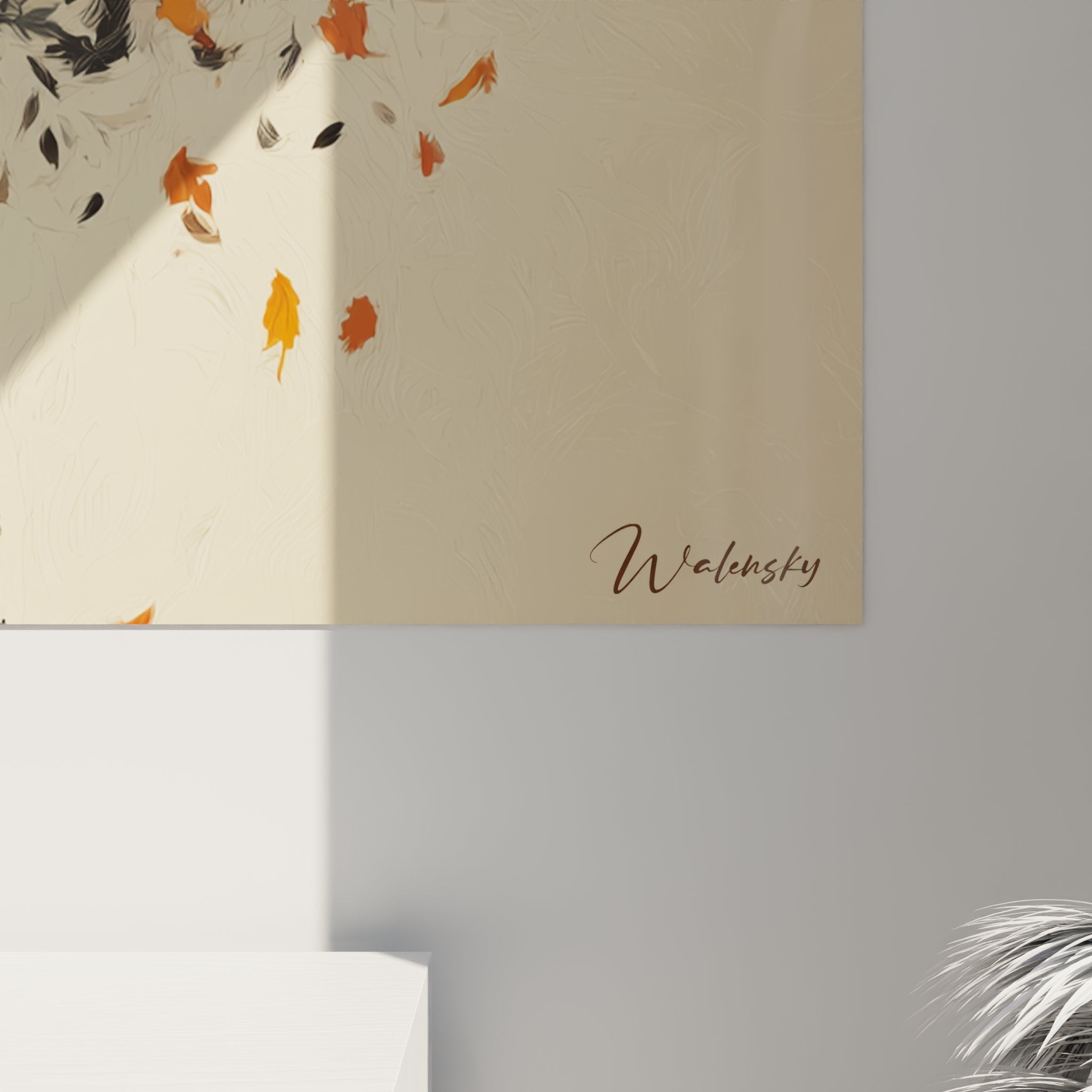 Vista generale del quadro murale donna africana con esplosione di fogliame autunnale decorativo