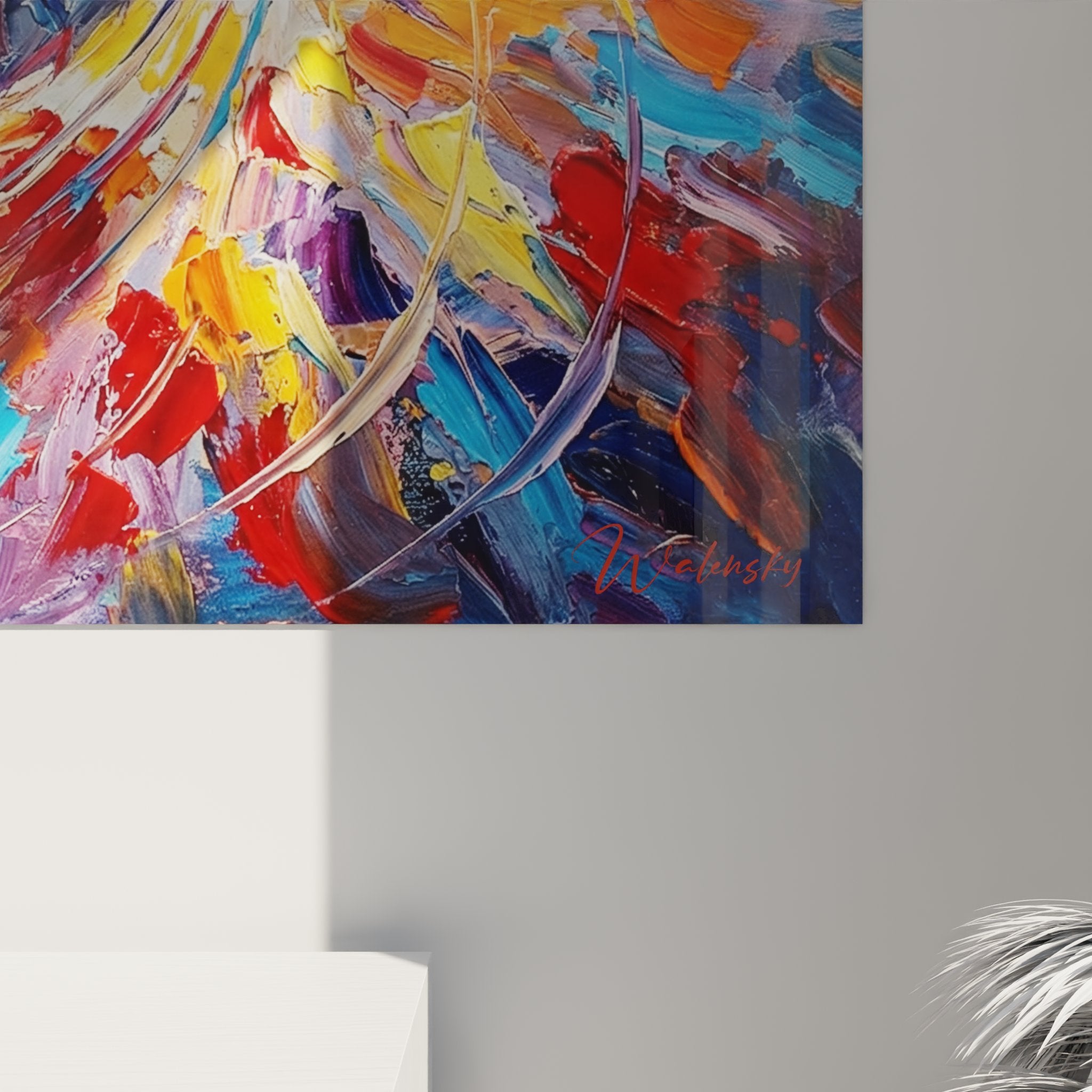 Gesamtansicht Wandbild Korat-Katze moderne expressionistische Kunst zeitgenössische Inneneinrichtung