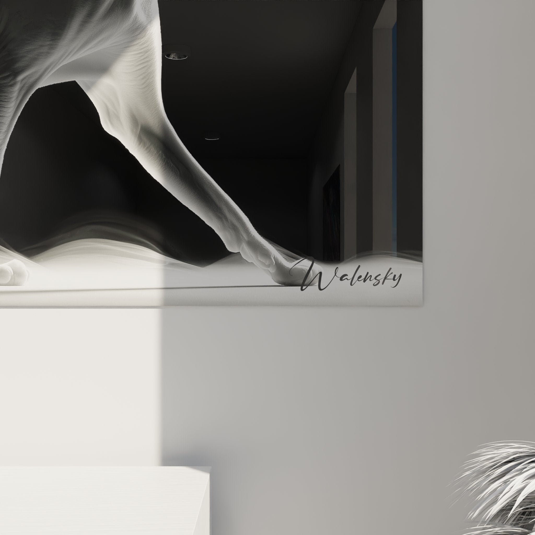 Vista d'insieme quadro murale gatto ethereo luminoso arredamento interno moderno stile Peterbald