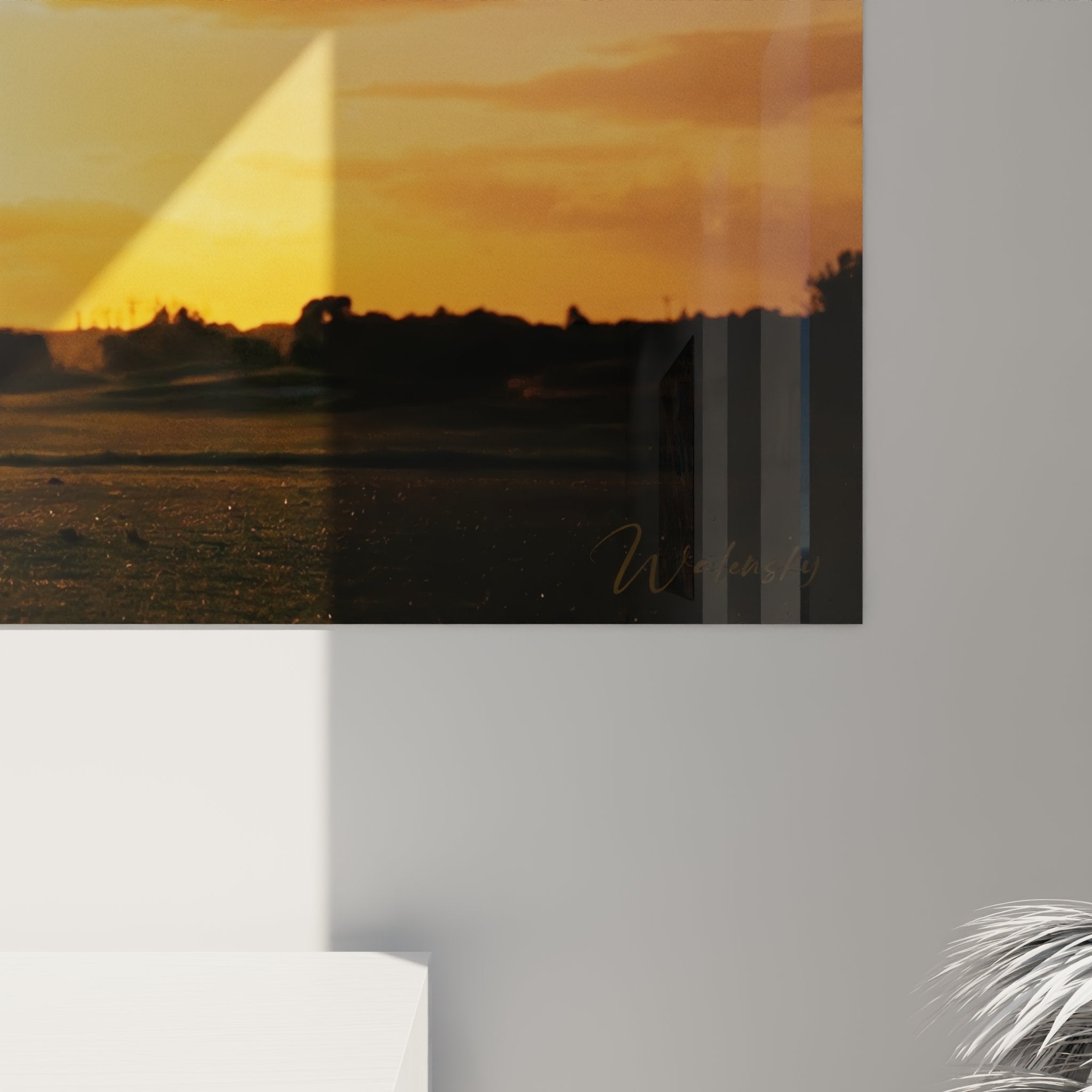 Vue ensemble tableau mural golf golfeur coucher soleil decoration interieur sport elegant
