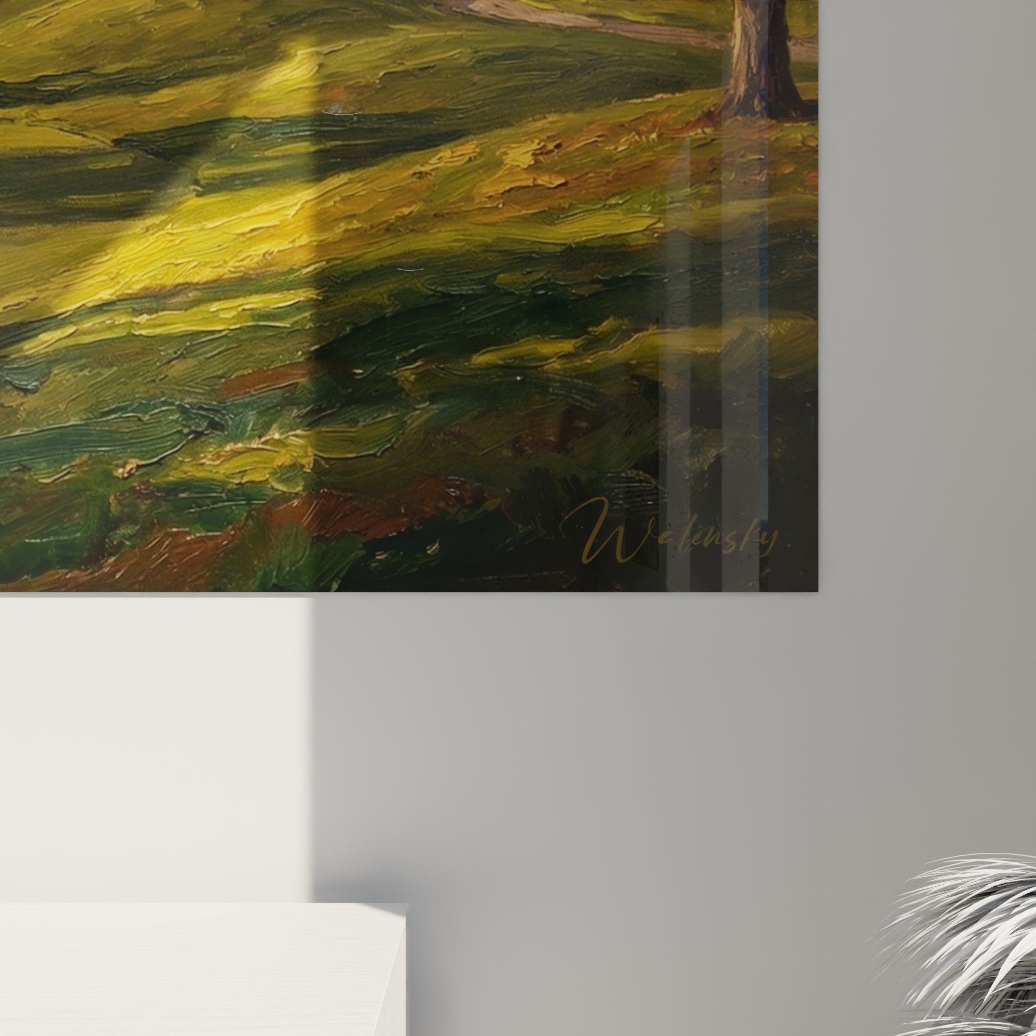 Vue ensemble tableau golf paysage montagneux terrain green club house art decoration murale