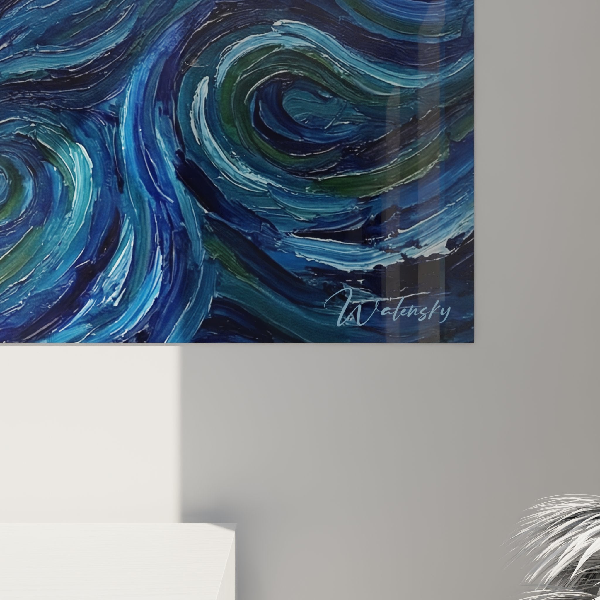 Overview narwhal Van Gogh wall art, underwater art with swirls and ocean stars