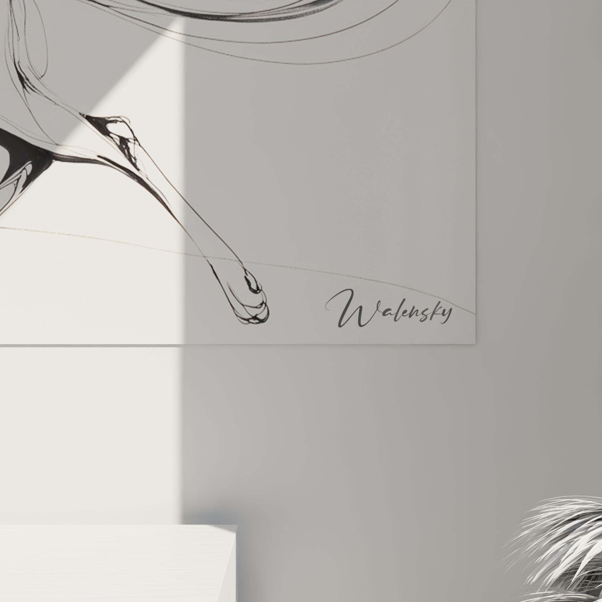 Vista d'insieme del quadro murale gatto in movimento in un interno moderno