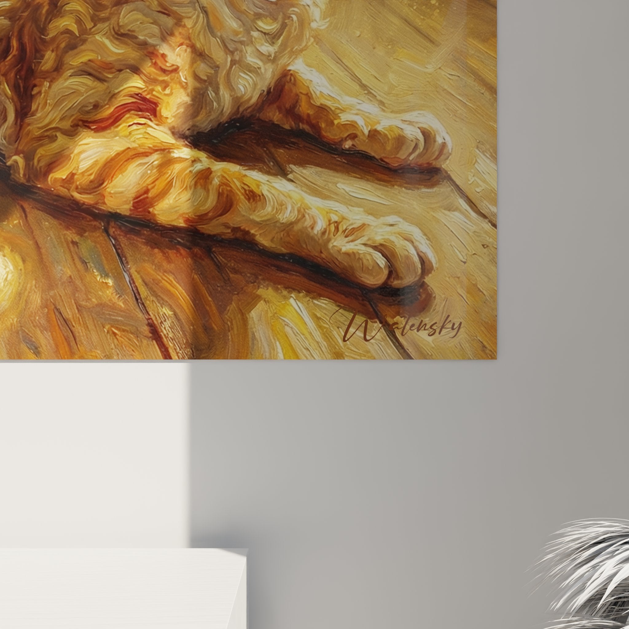 Vue ensemble tableau mural chat Cornish Rex lumineux decoration interieur moderne style contemporain