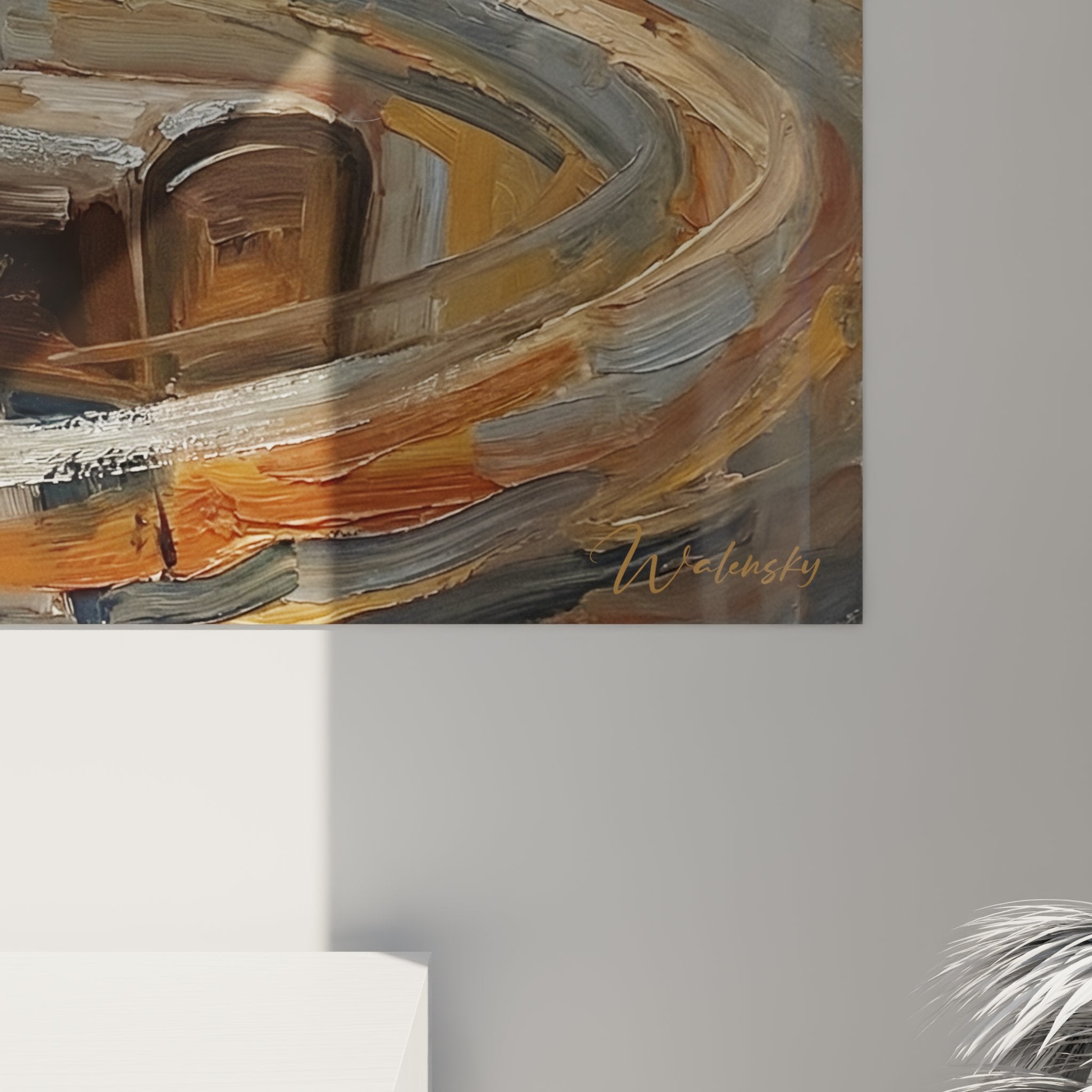 Vue d'ensemble tableau gymnaste aux anneaux avec effet de mouvement circulaire en tons dorés