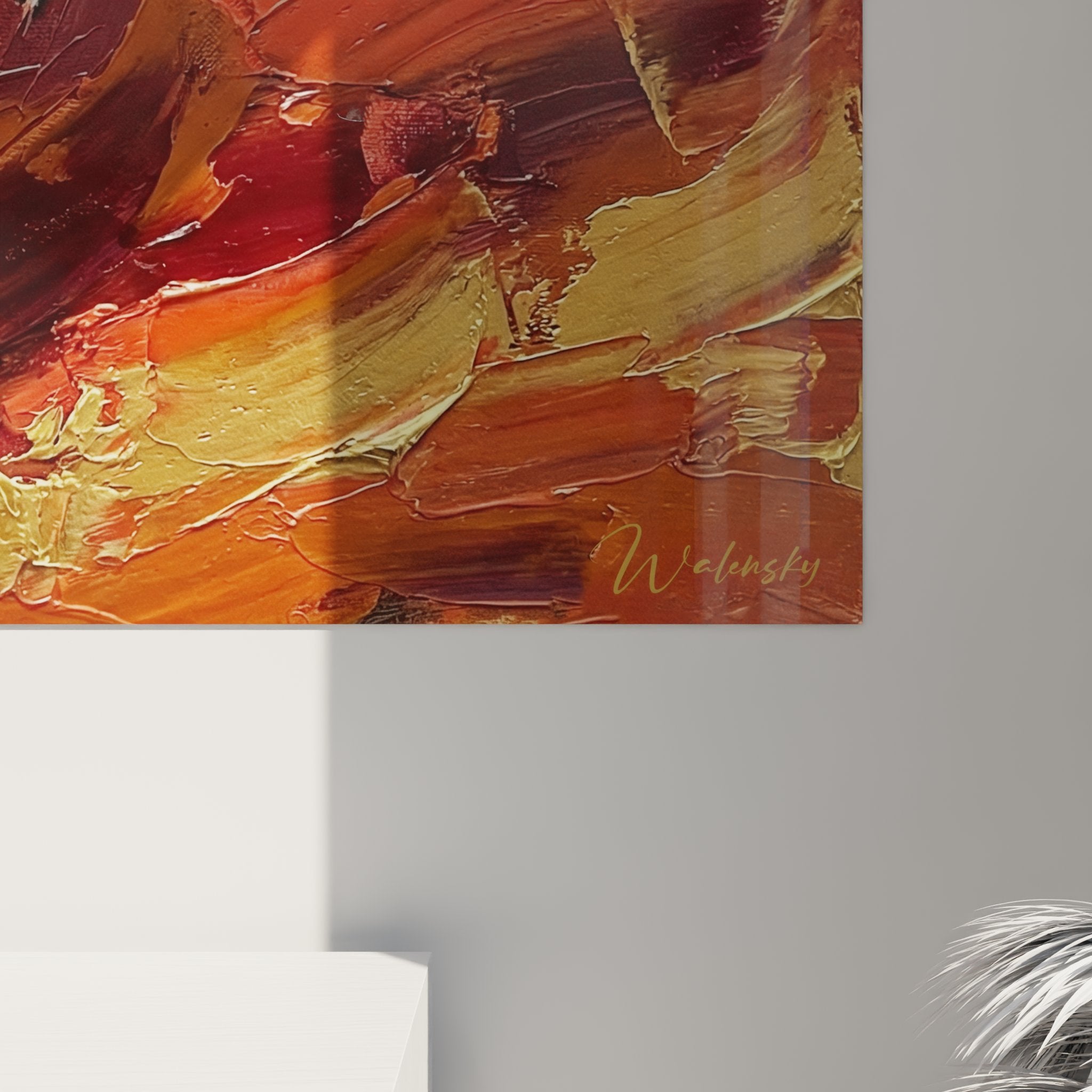 Full view of fencer combat artwork hanging on white wall, interior decoration sport fencing art