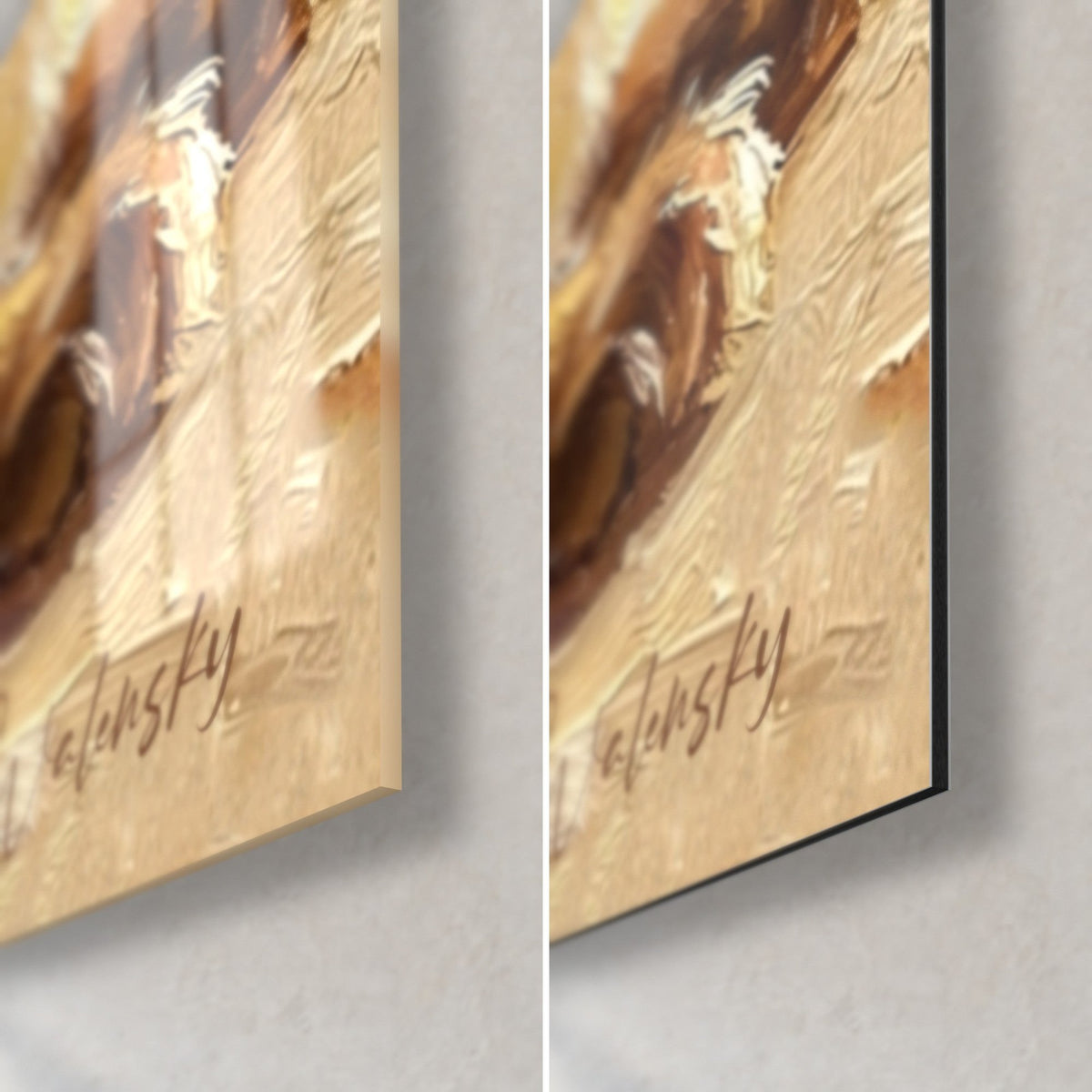 Quadro gatto Balinese in avorio e cacao, angolo in basso a destra: firma, pennellate spesse, vetro lucido a sinistra, Dibond opaco a destra