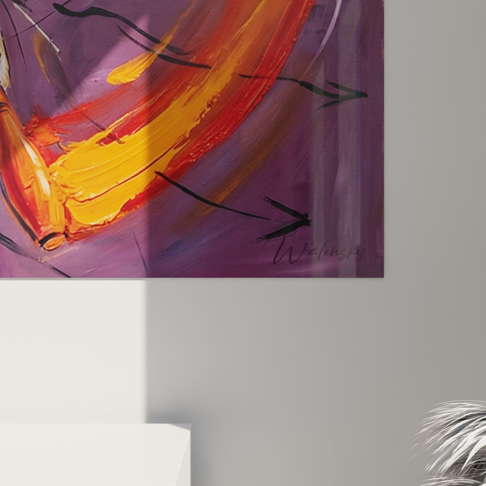 Vue ensemble tableau mural jongleur dans salon contemporain decoration art cirque moderne