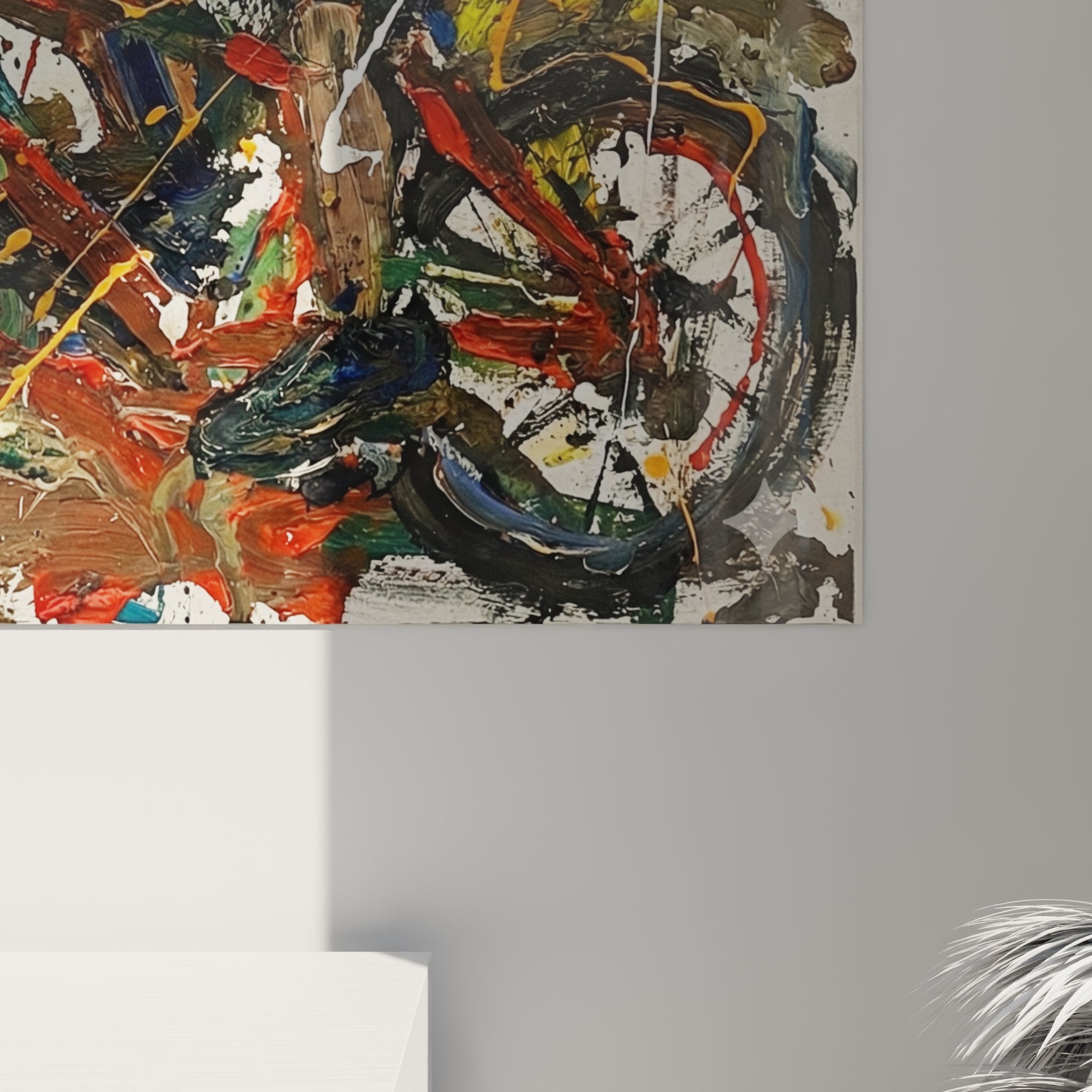 Vue ensemble tableau VTT abstract accroche mur blanc decoration interieur art moderne cyclisme