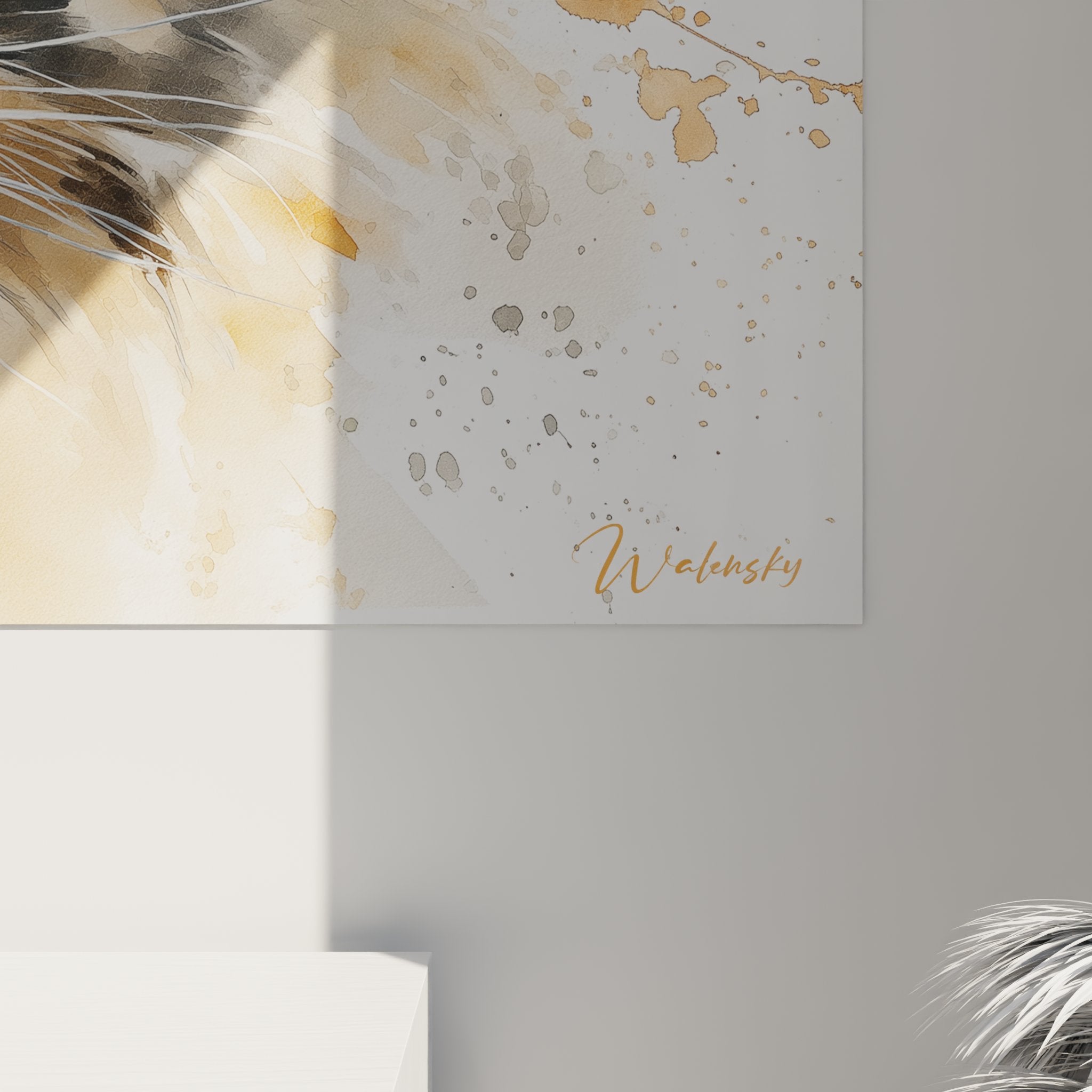 Vue d'ensemble tableau mural chat American Bobtail, art décoratif aquarelle pour intérieur moderne