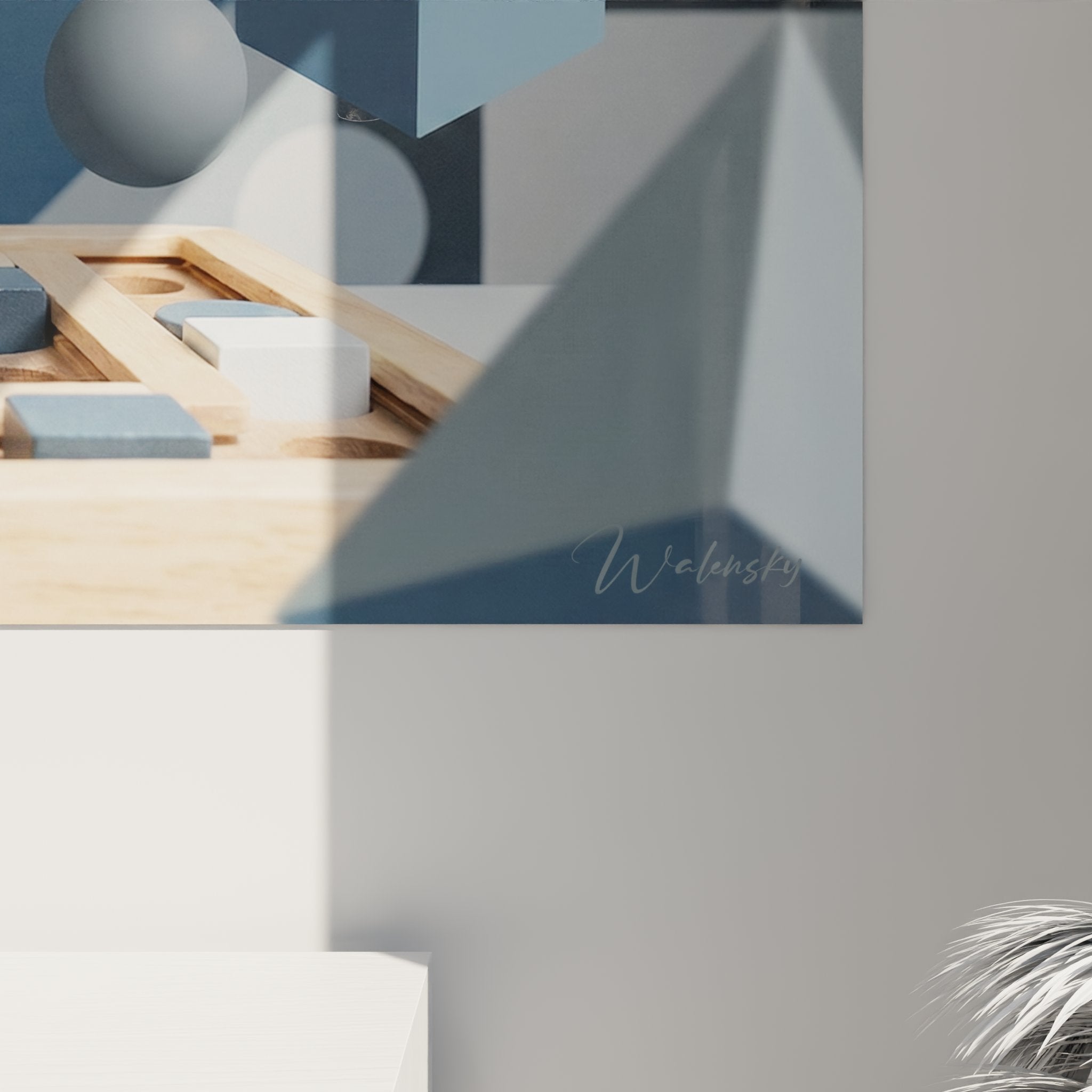 Vue ensemble tableau mural chat Bengal univers geometrique decoration interieure moderne