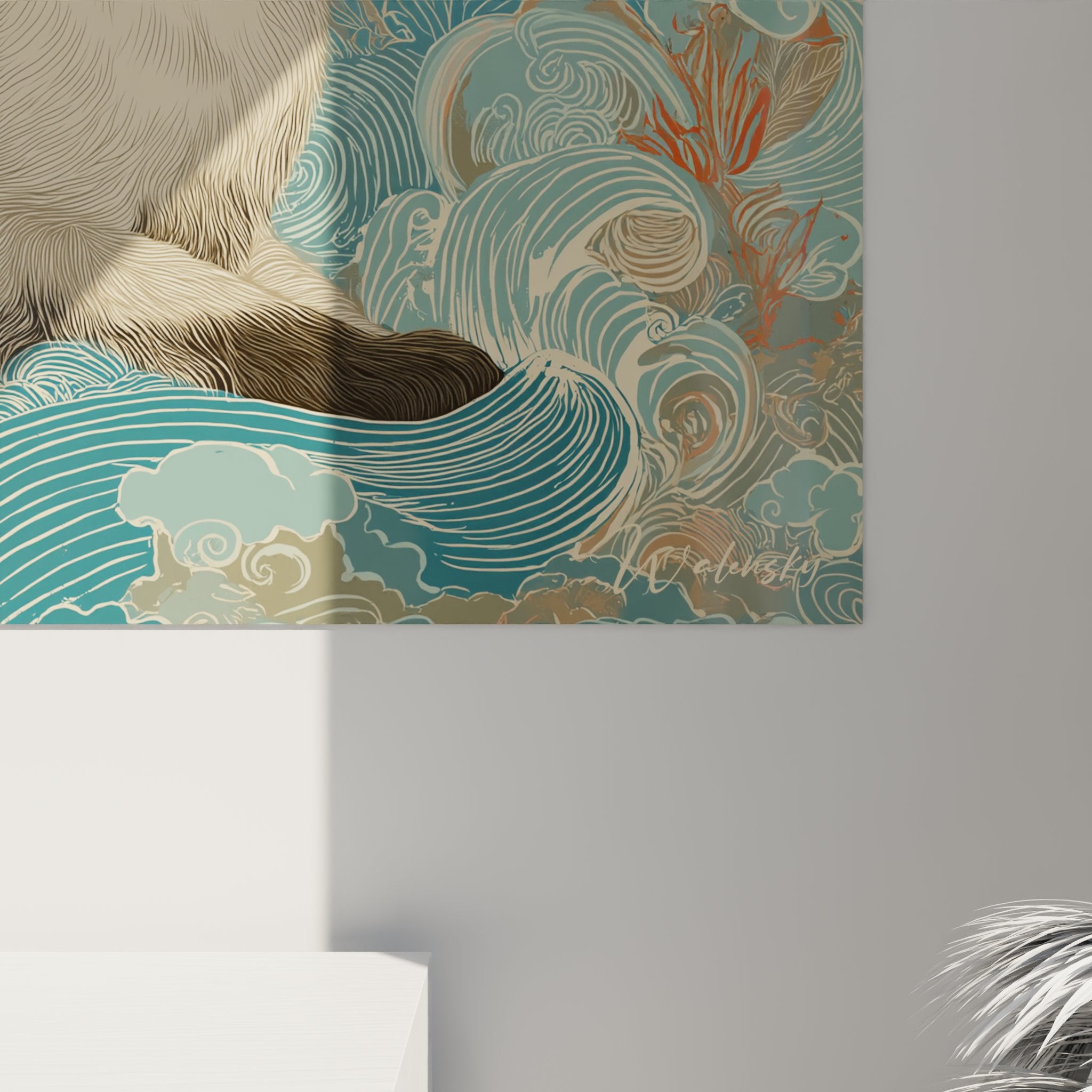 Vista complessiva quadro murale gatto siamese stile giapponese soggiorno moderno decorazione asiatica contemporanea