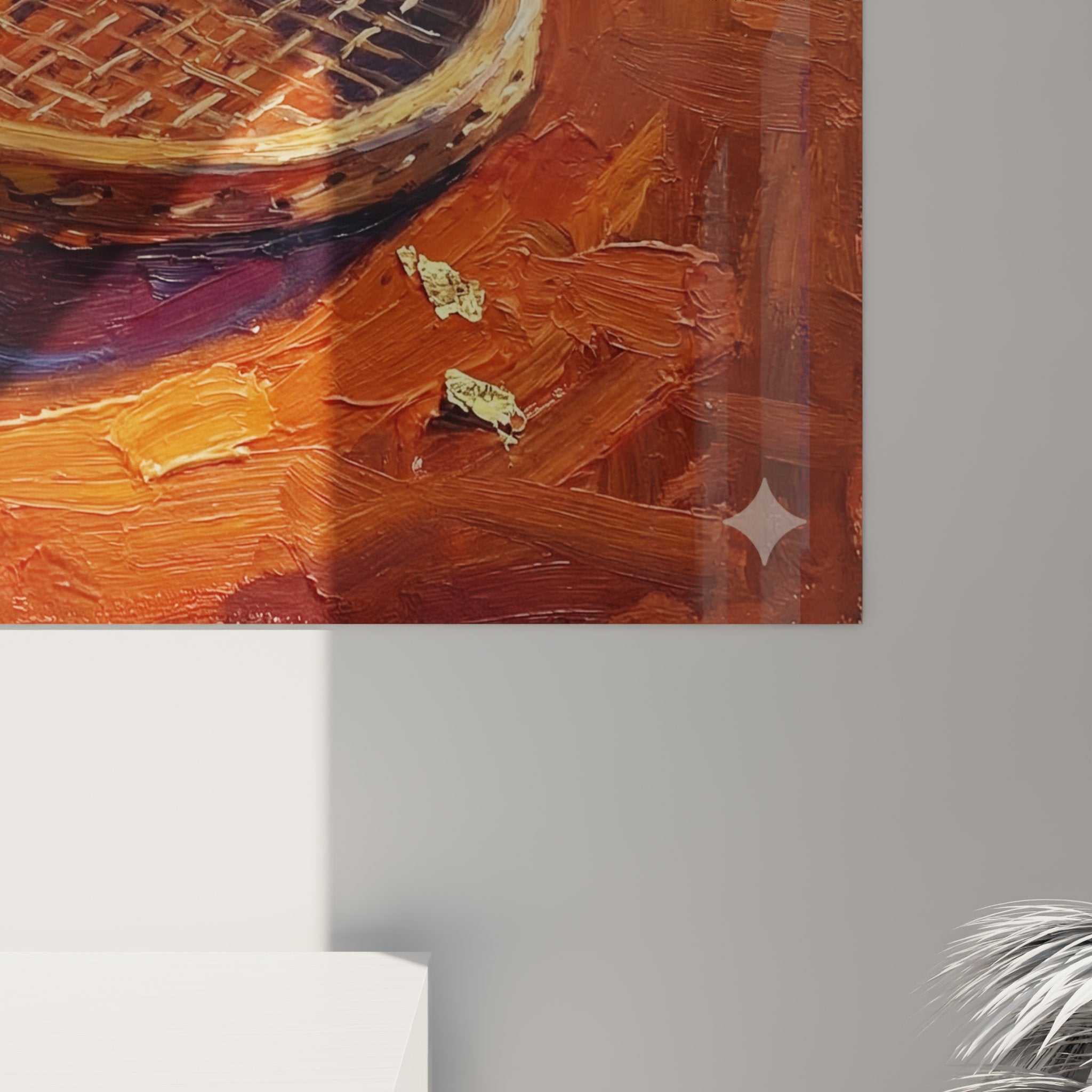 Vue ensemble tableau tennis raquette vintage salon decoration murale art sport contemporain