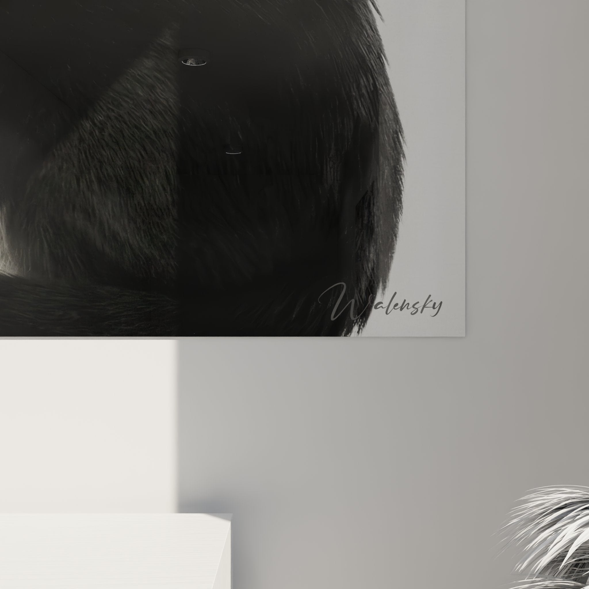 Vista d'insieme del quadro murale gatto Oriental Shorthair bianco e nero in un interno contemporaneo