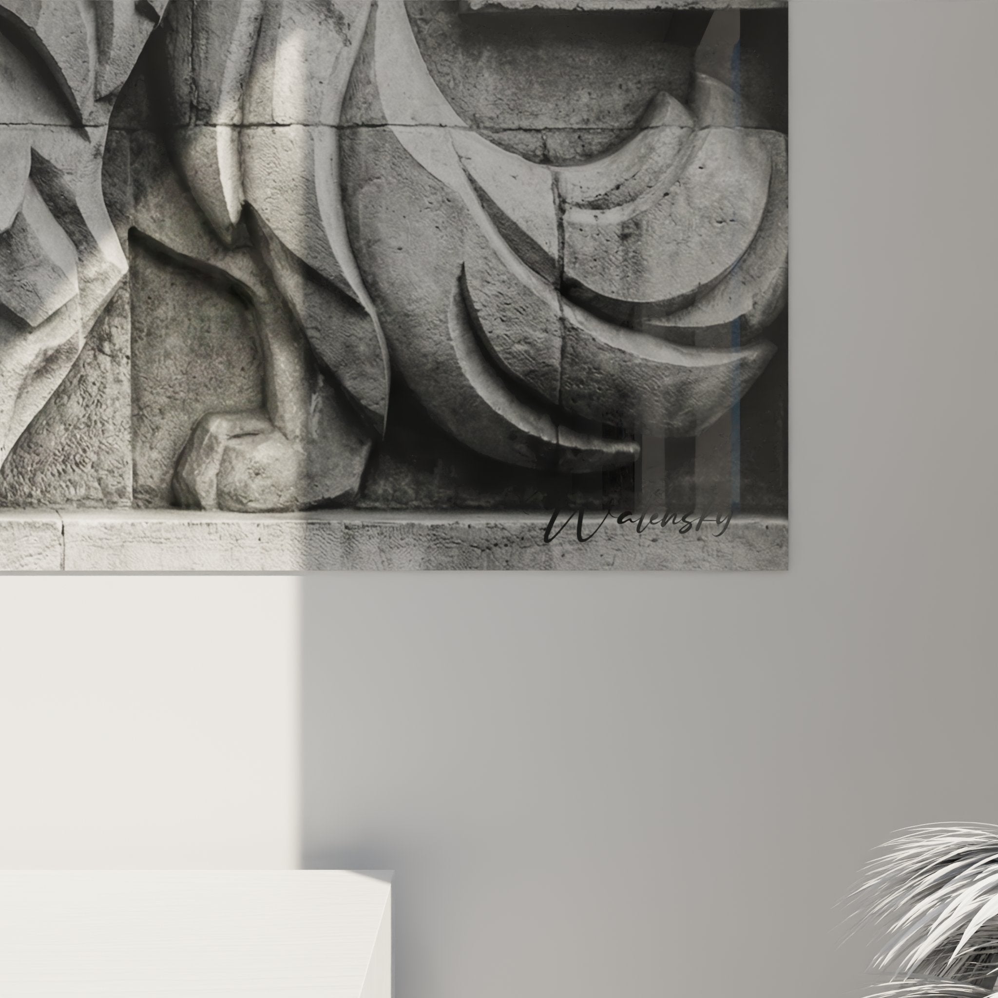 Overall view Maine Coon cat wall art relief sculptural geometric art contemporary decoration