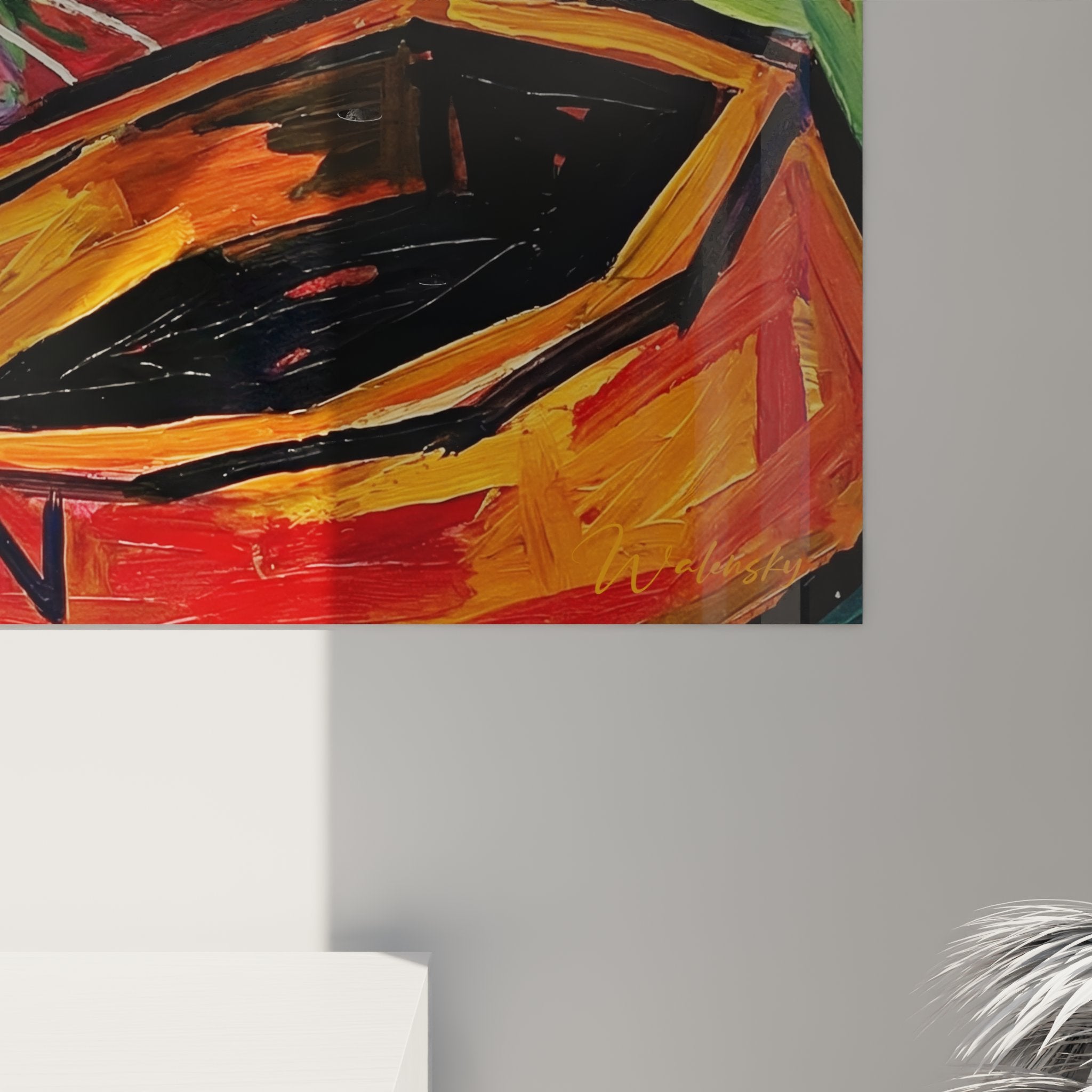 Überblick psychedelisches mehrfarbiges Katzen-Gemälde, zeitgenössisches Katzen-Wandkunstwerk