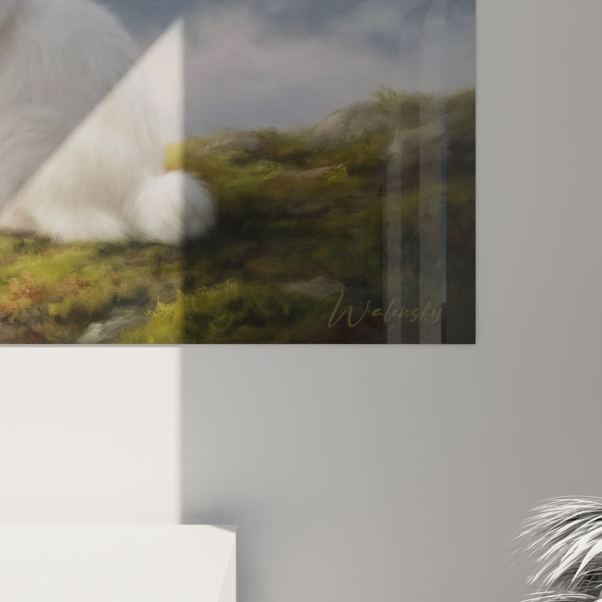 Overview of Mount Fuji cat wall art, Japanese Bobtail artwork in contemporary Japanese style living room