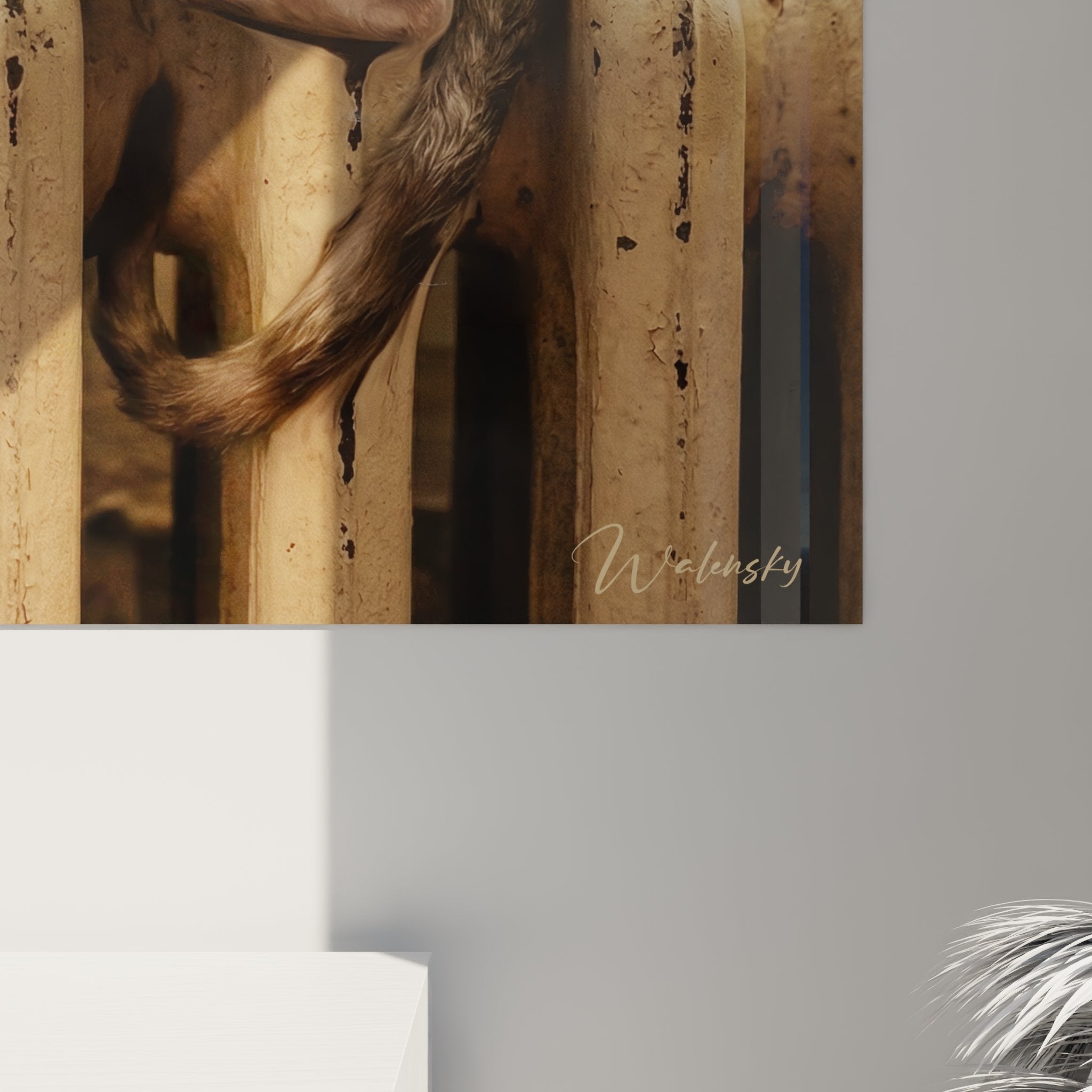 Gesamtansicht Katzen-Kunstdruck Cornish Rex auf Heizkörper, moderner Rahmen Wohnzimmer-Dekoration zeitgenössischer Stil
