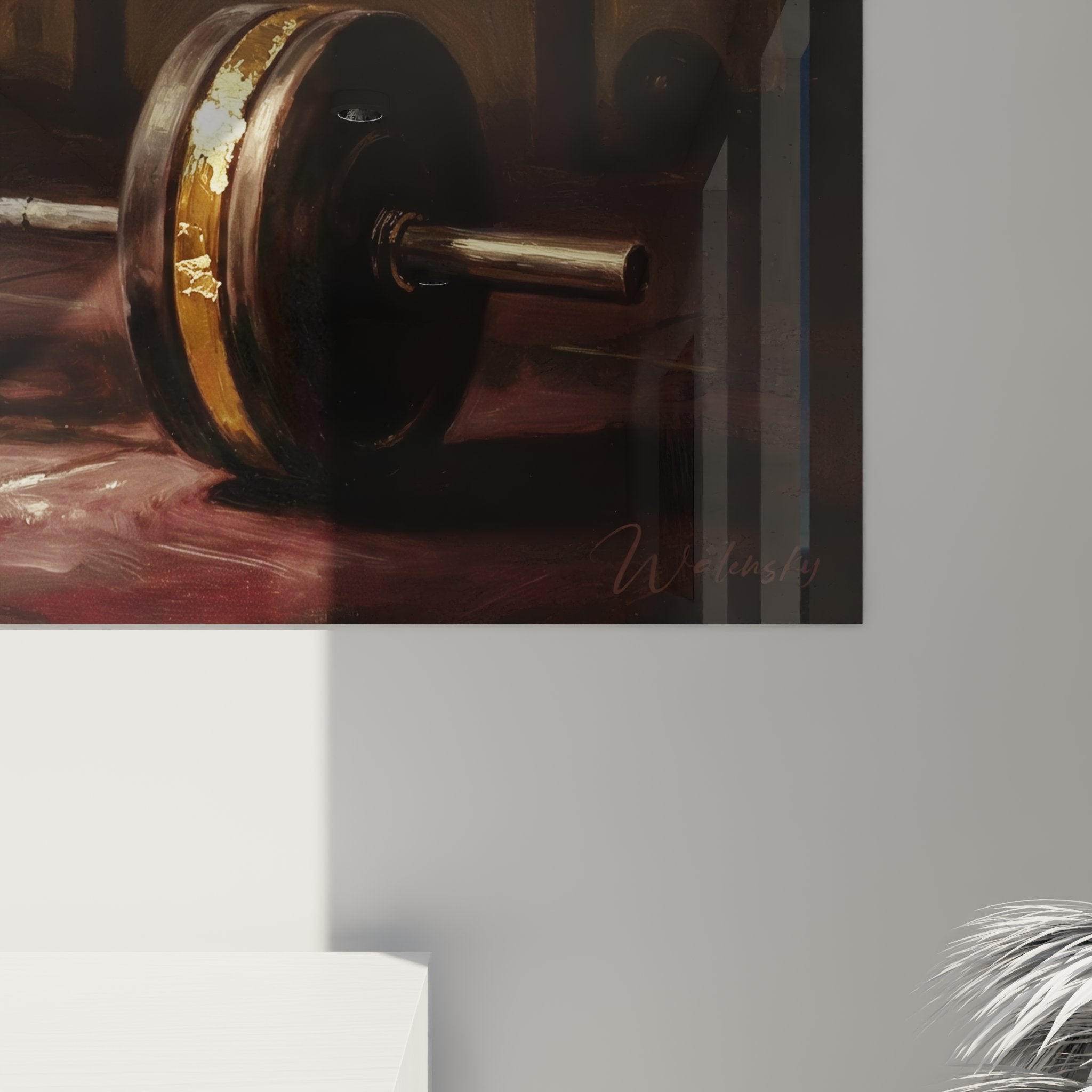 Vista d'insieme quadro crossfit stacco da terra art murale fitness arredamento interno sport