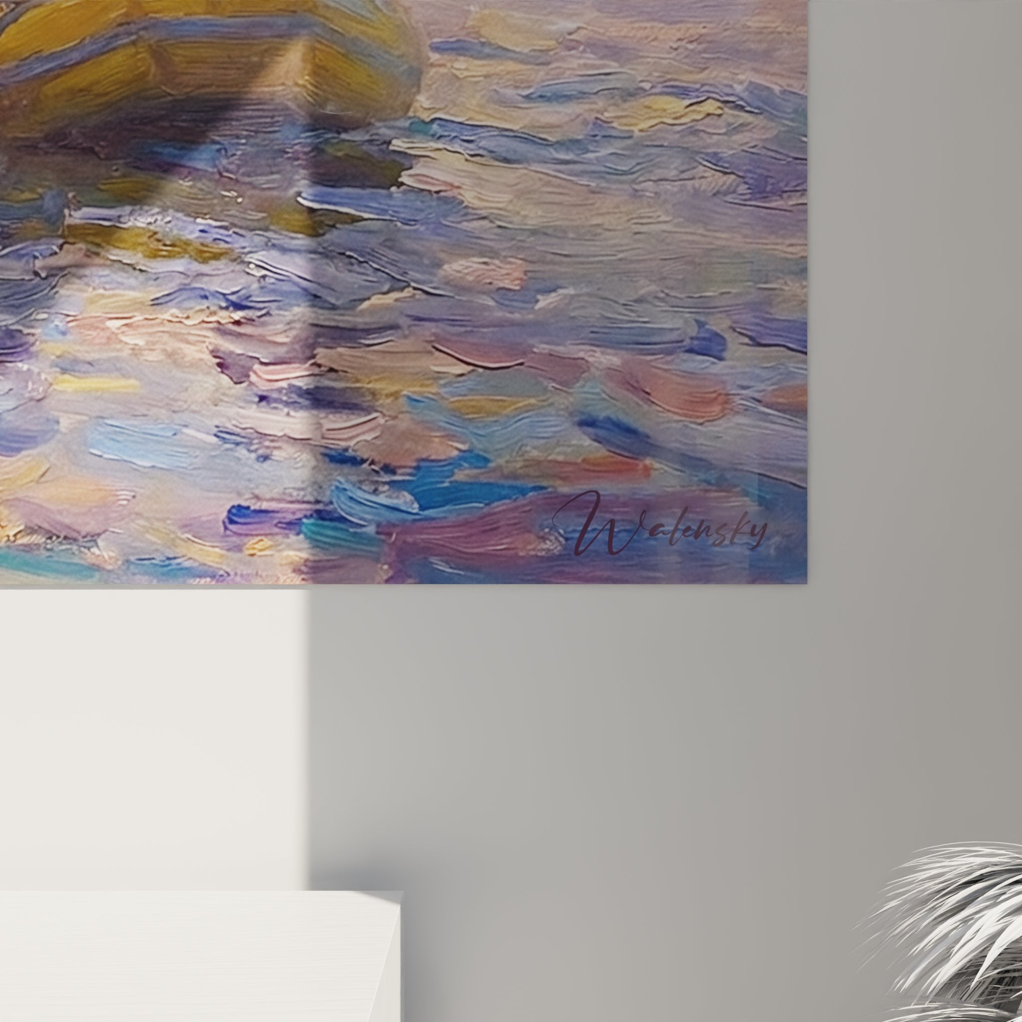 Overall view whitewater rafting sunset painting modern interior decoration wall art sports adventure nature