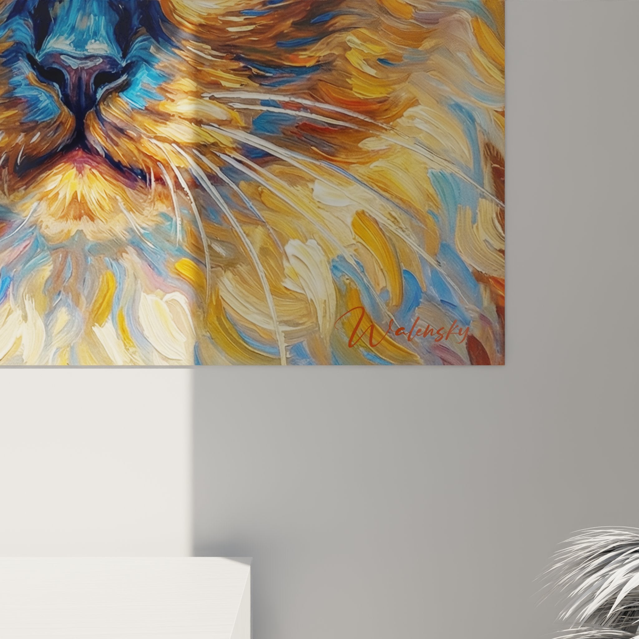 Vista d'insieme quadro murale gatto Birmano stile impressionista decorazione interna moderna