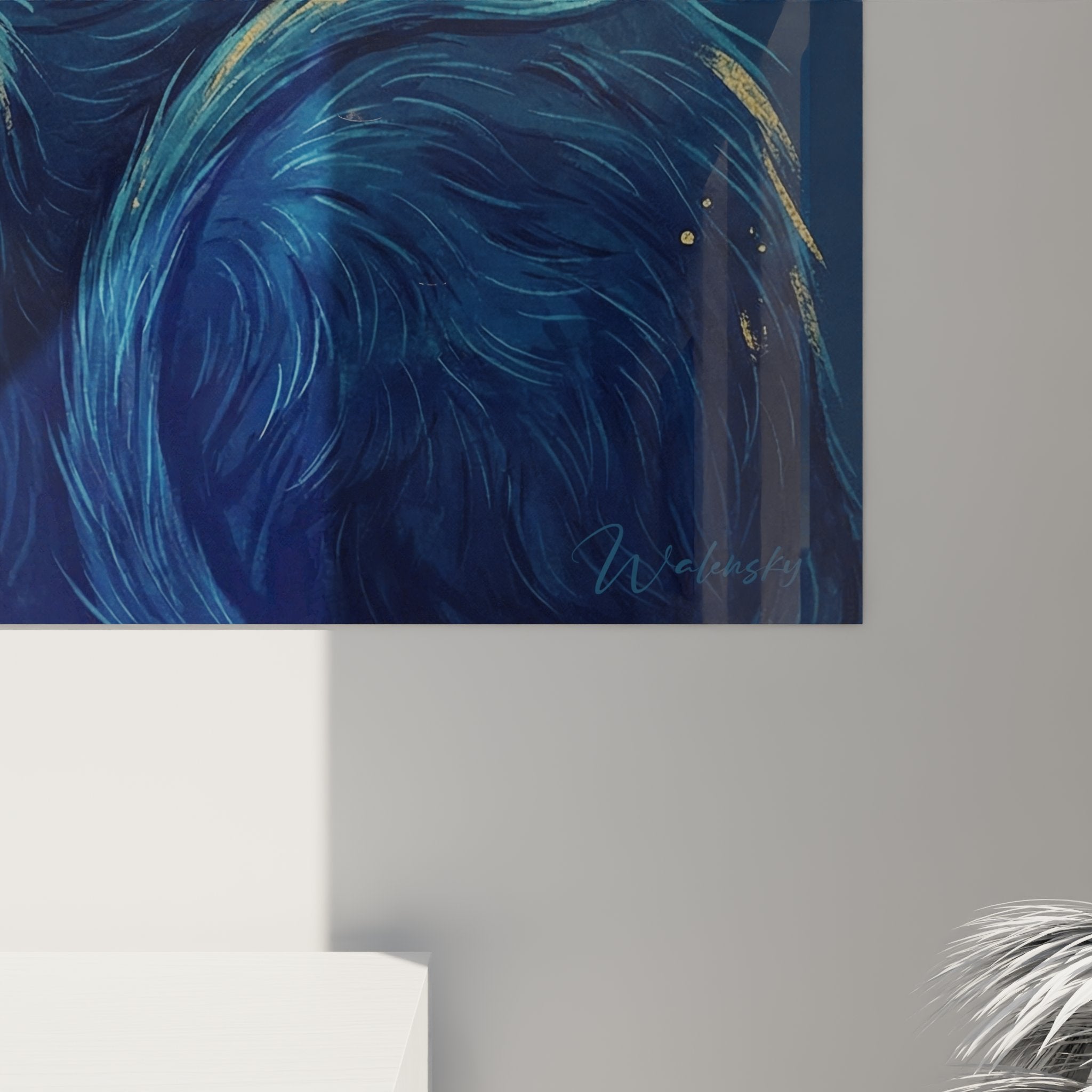 Vista d'insieme quadro gatto blu mistico decorazione murale moderna stile artistico fantastico lykoi