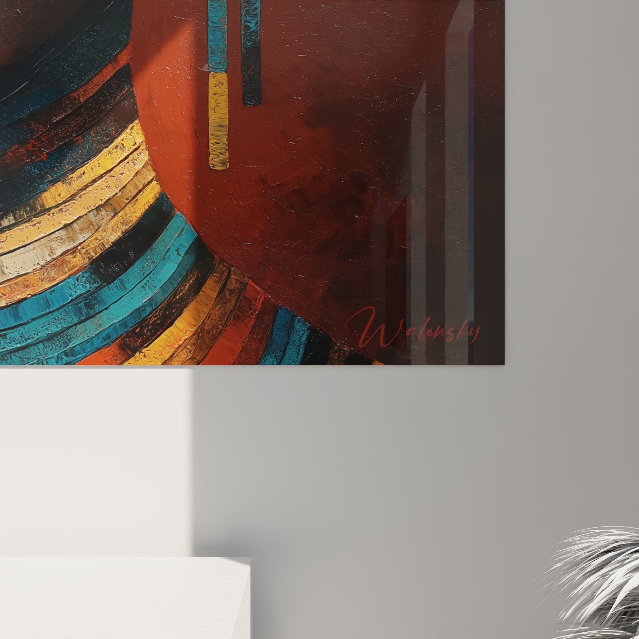 Vista d'insieme quadro murale volto di donna africana con banda decorativa colorata e collane etniche