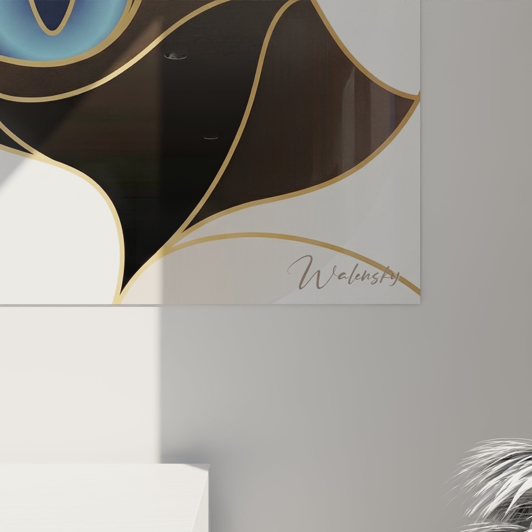 Vista generale quadro decorativo gatto con occhi blu stile art déco moderno per decorazione d'interni