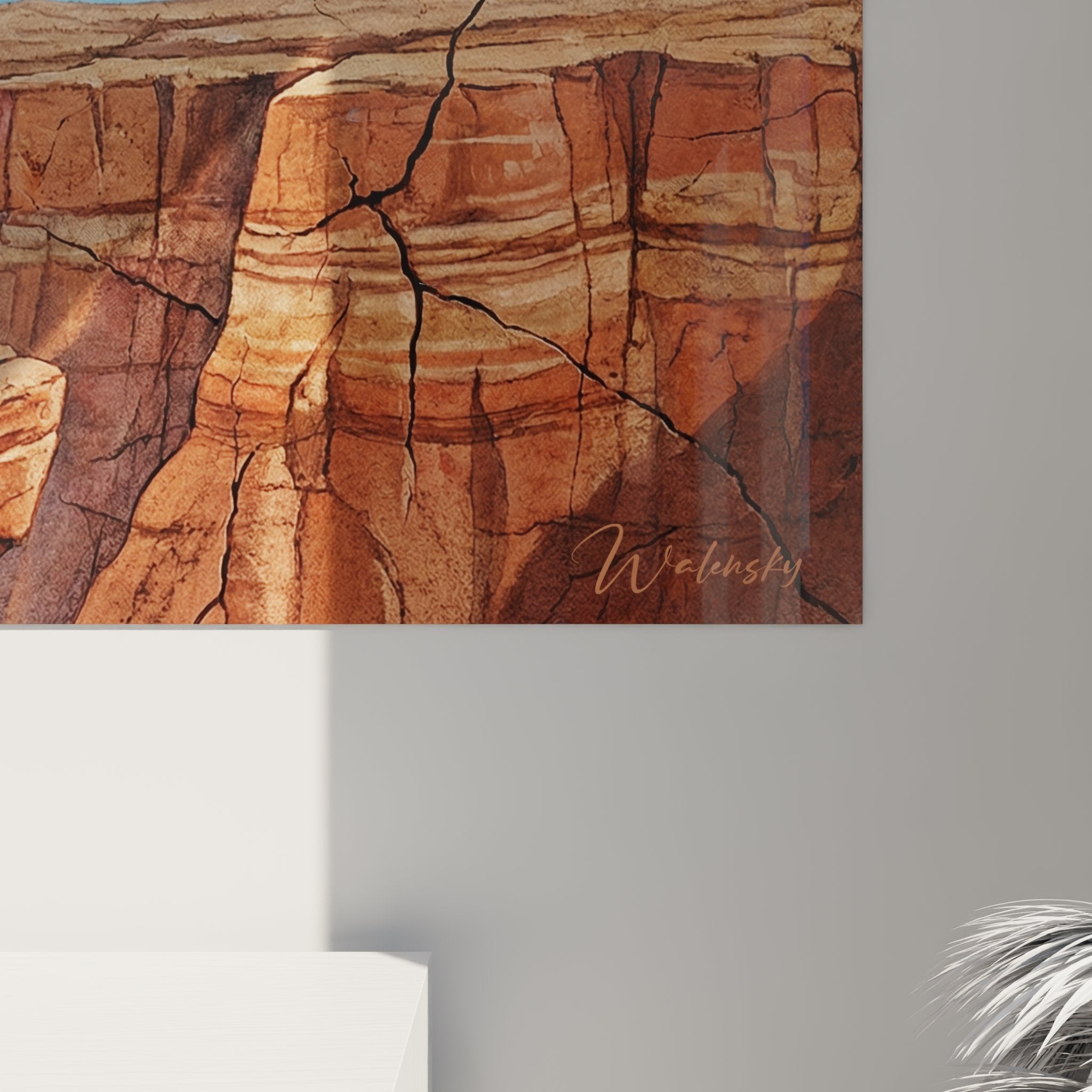 Vue ensemble tableau mural chat Chausie desert, format panoramique decoration moderne