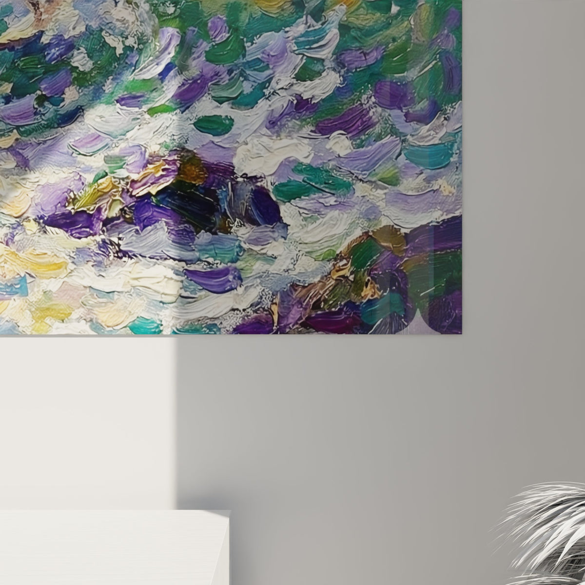 Vue d'ensemble tableau mural vague déferlante édition surf dans un intérieur contemporain style océanique