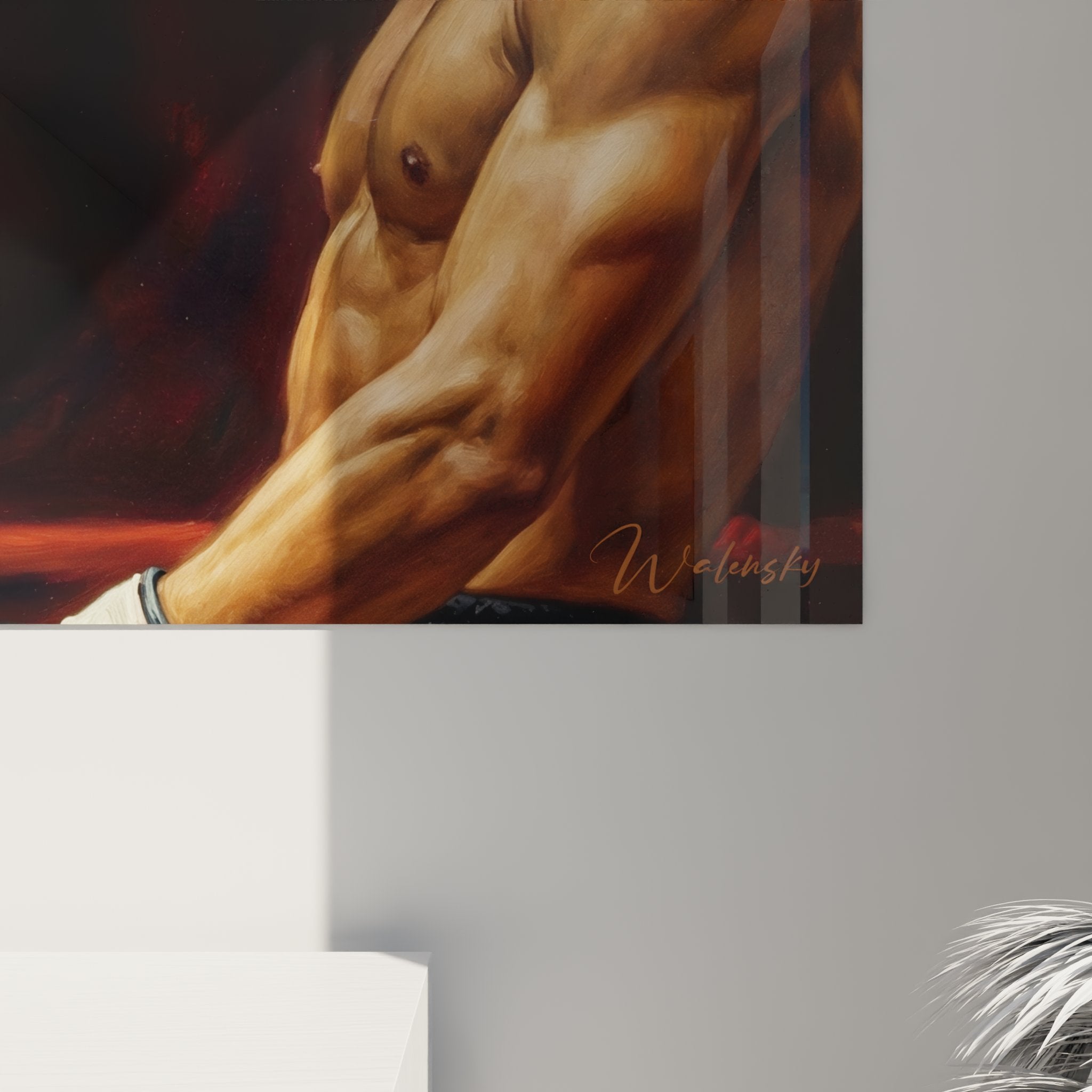 Vue ensemble tableau MMA combat decoration interieure art martial moderne peinture realiste fighter