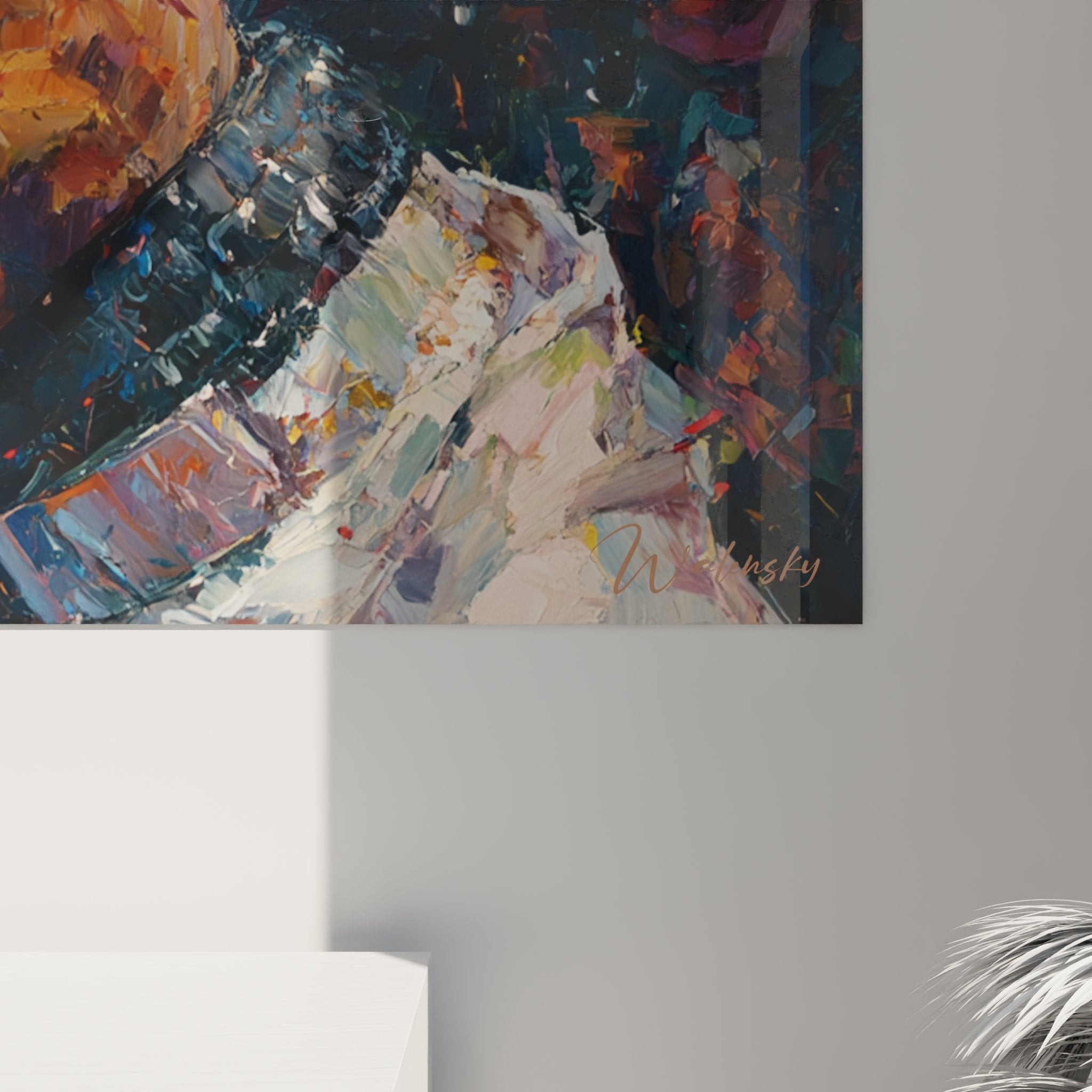 Vue ensemble tableau mural MMA combat fighters decoration interieure art martial contemporain salon moderne