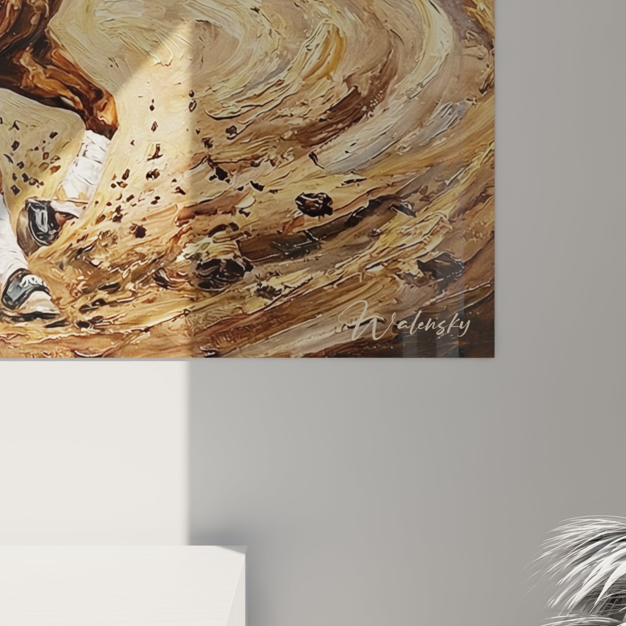 Vue d'ensemble tableau western reining accroche au mur decoration interieure art equestre rodeo americain