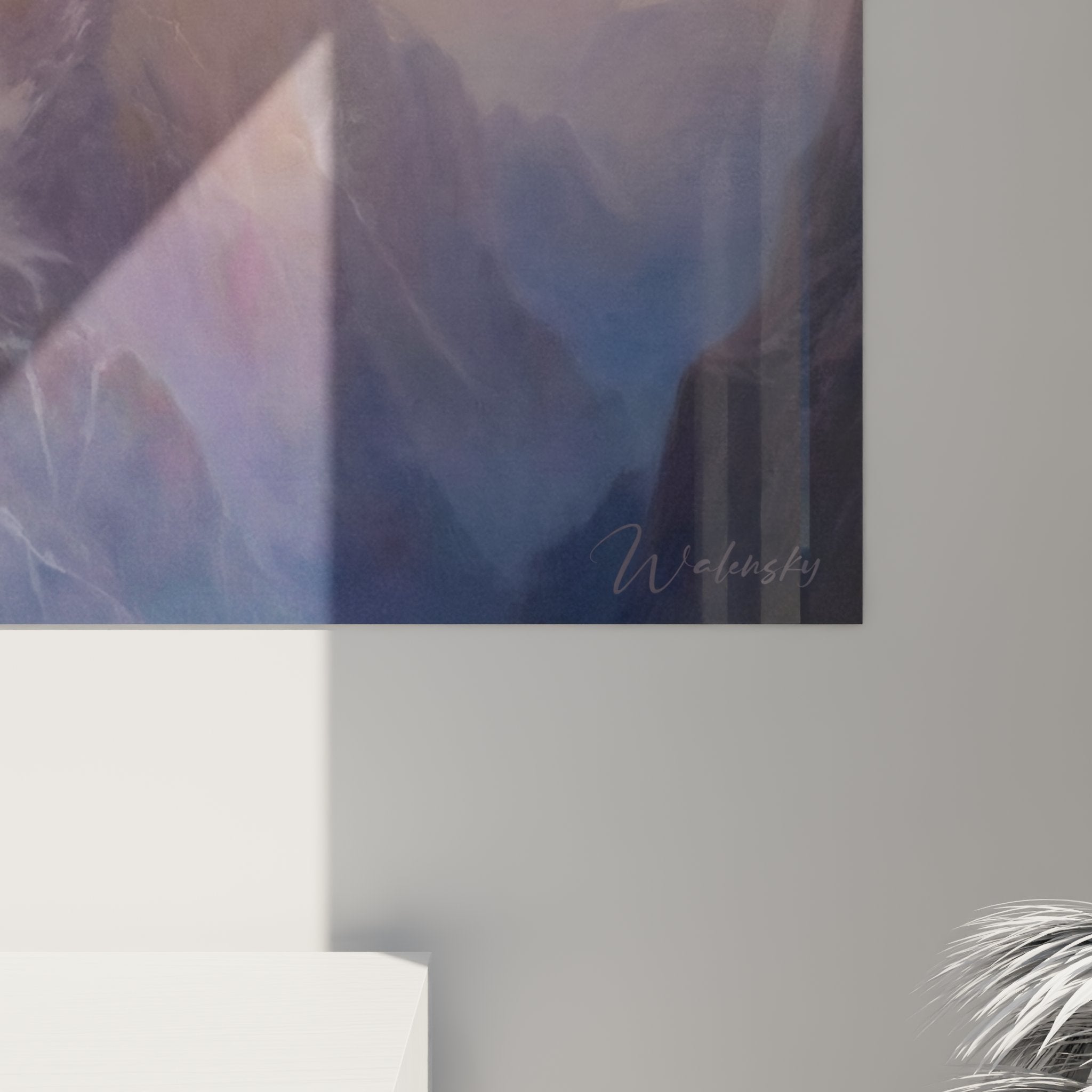 Vue ensemble tableau alpinisme - decoration murale montagne avec pics rocheux et atmosphere mystique escalade