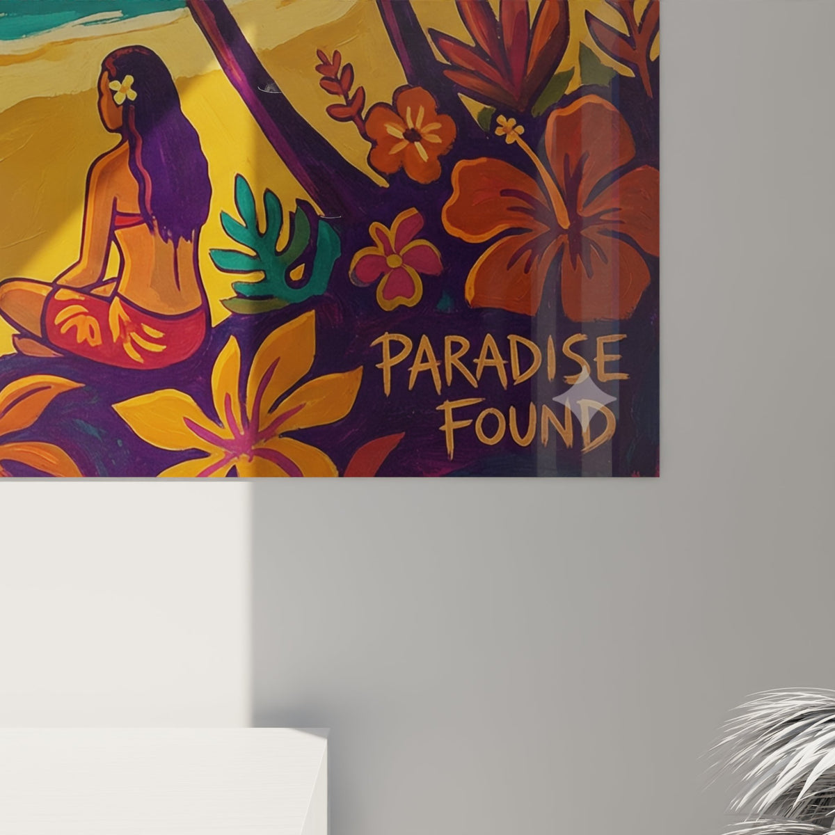 Vue ensemble tableau mural surf tropical paradise sessions avec coucher soleil vibrant plage exotique