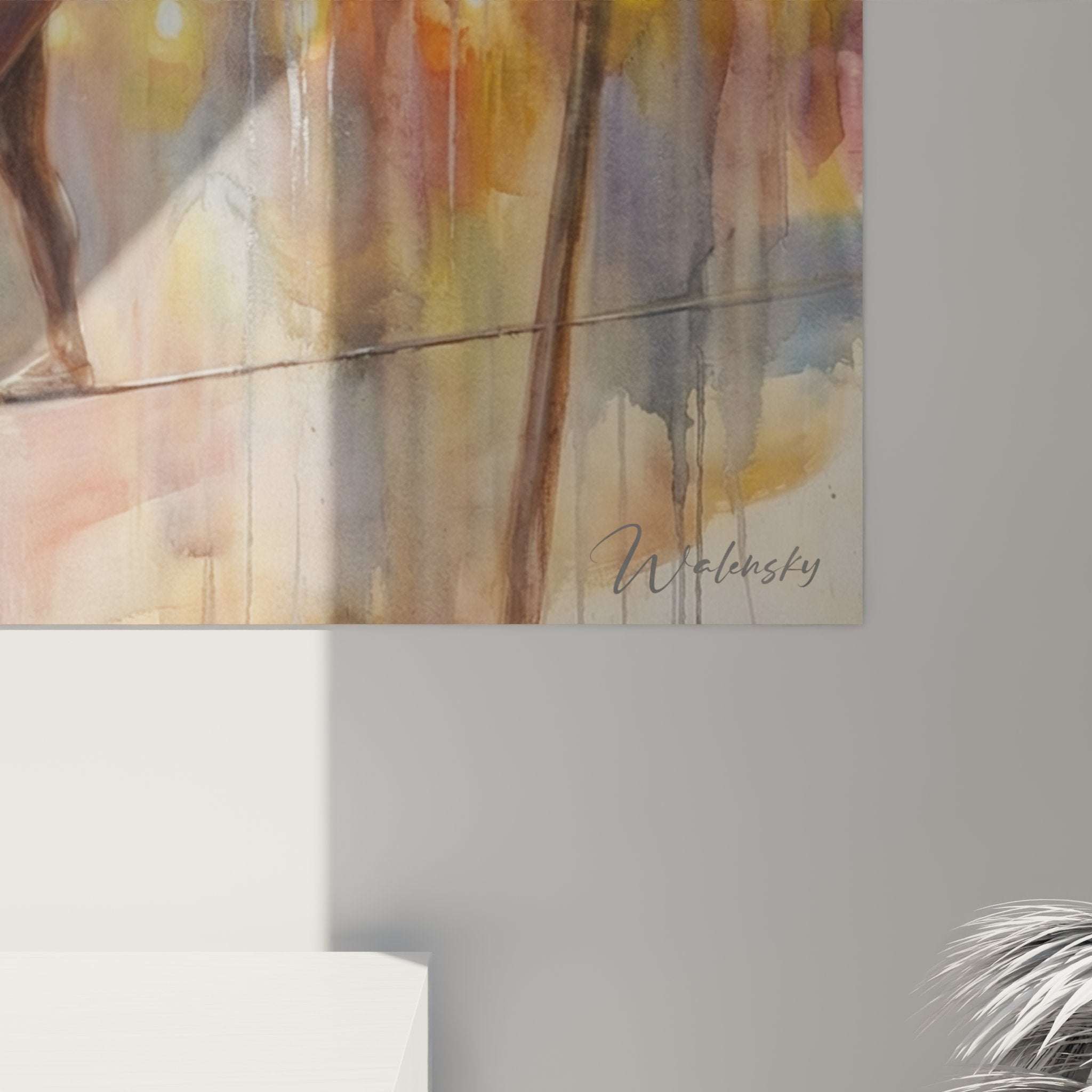 Vue d'ensemble tableau funambule dans intérieur moderne, art mural cirque décoratif élégant