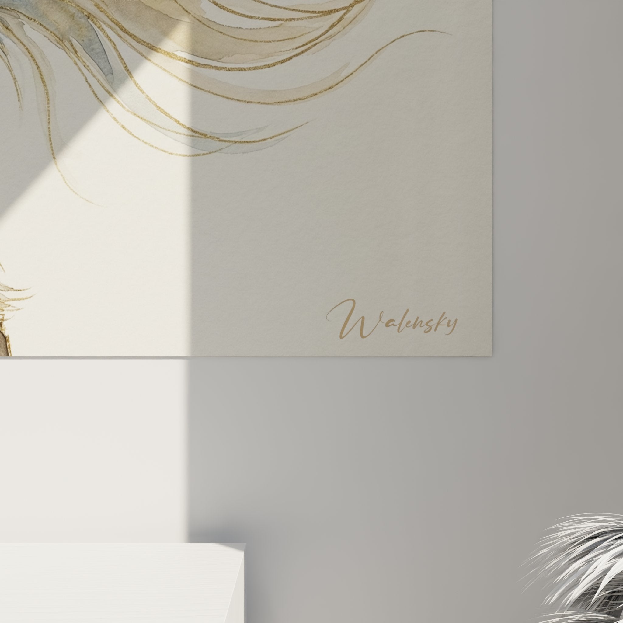 Vue d'ensemble tableau mural chat Balinais aquarelle dans intérieur moderne et lumineux