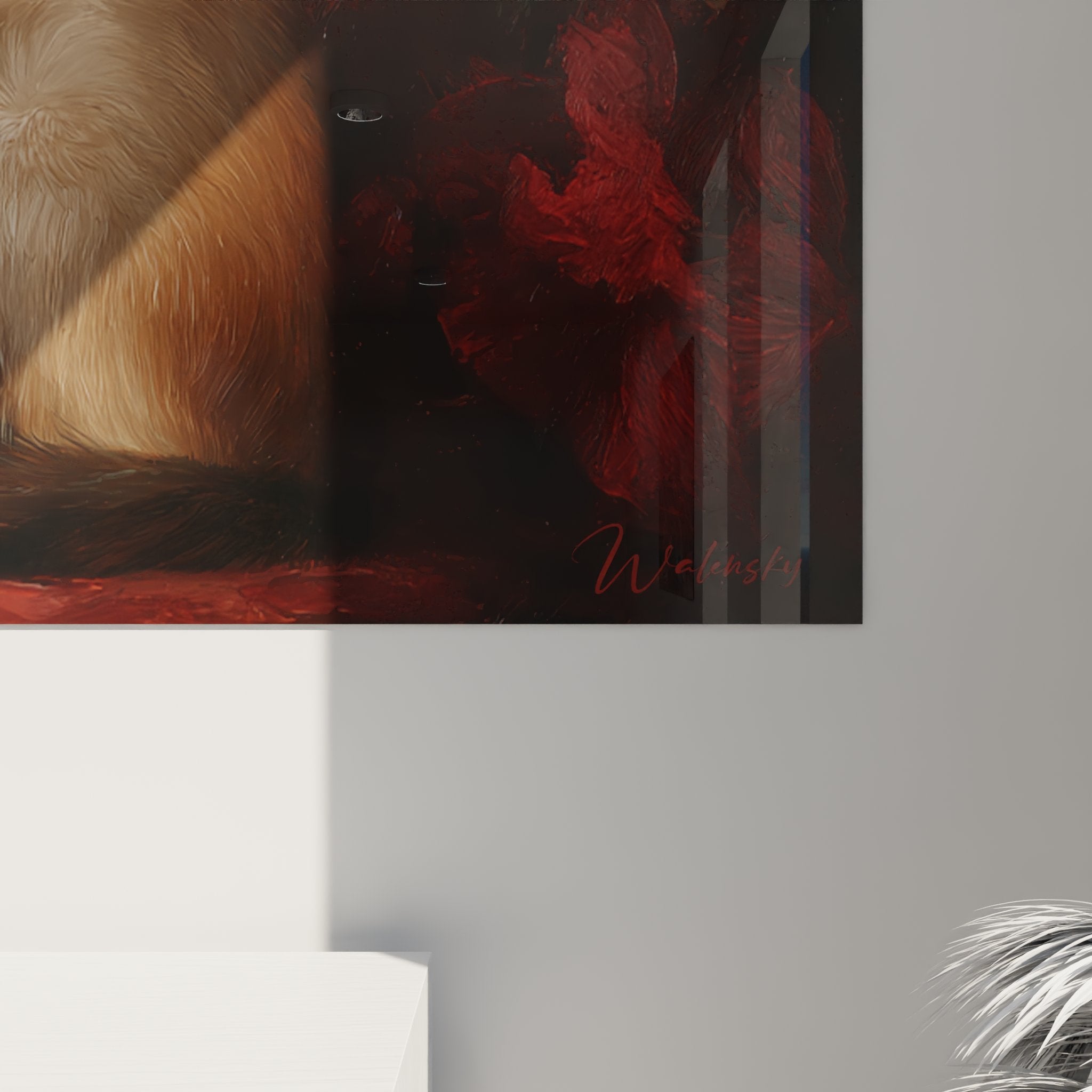 Vue d'ensemble tableau chat Balinais fleurs tropicales montrant composition harmonieuse et palette chaude