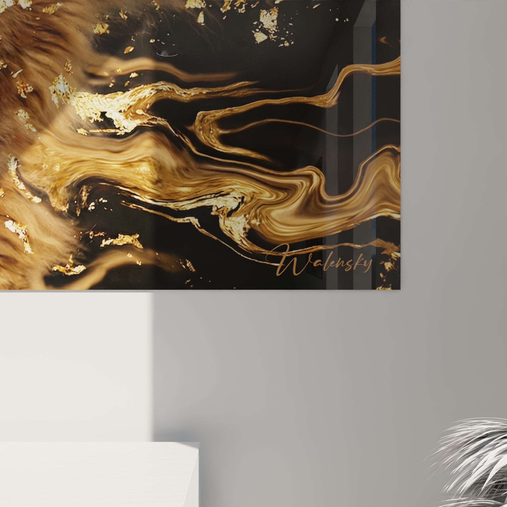 Panoramica quadro gatto Maine Coon fusione dorata come elemento decorativo murale contemporaneo