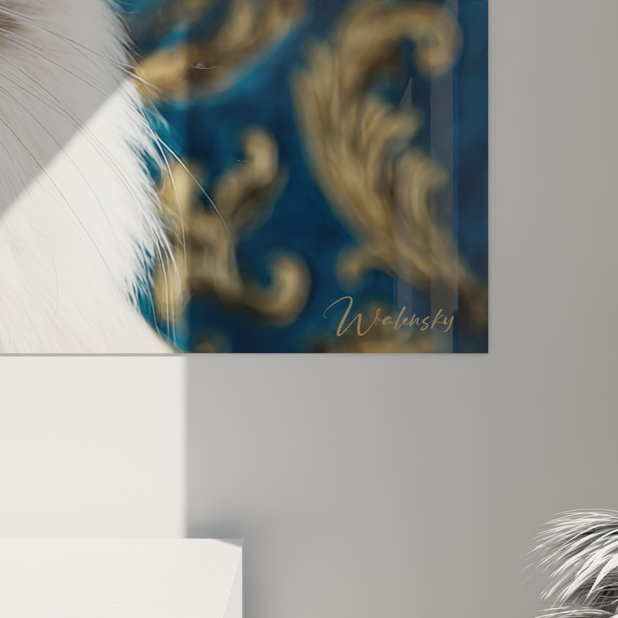 Vista panoramica quadro gatto balinese barocco - opera murale decorativa salotto moderno elegante