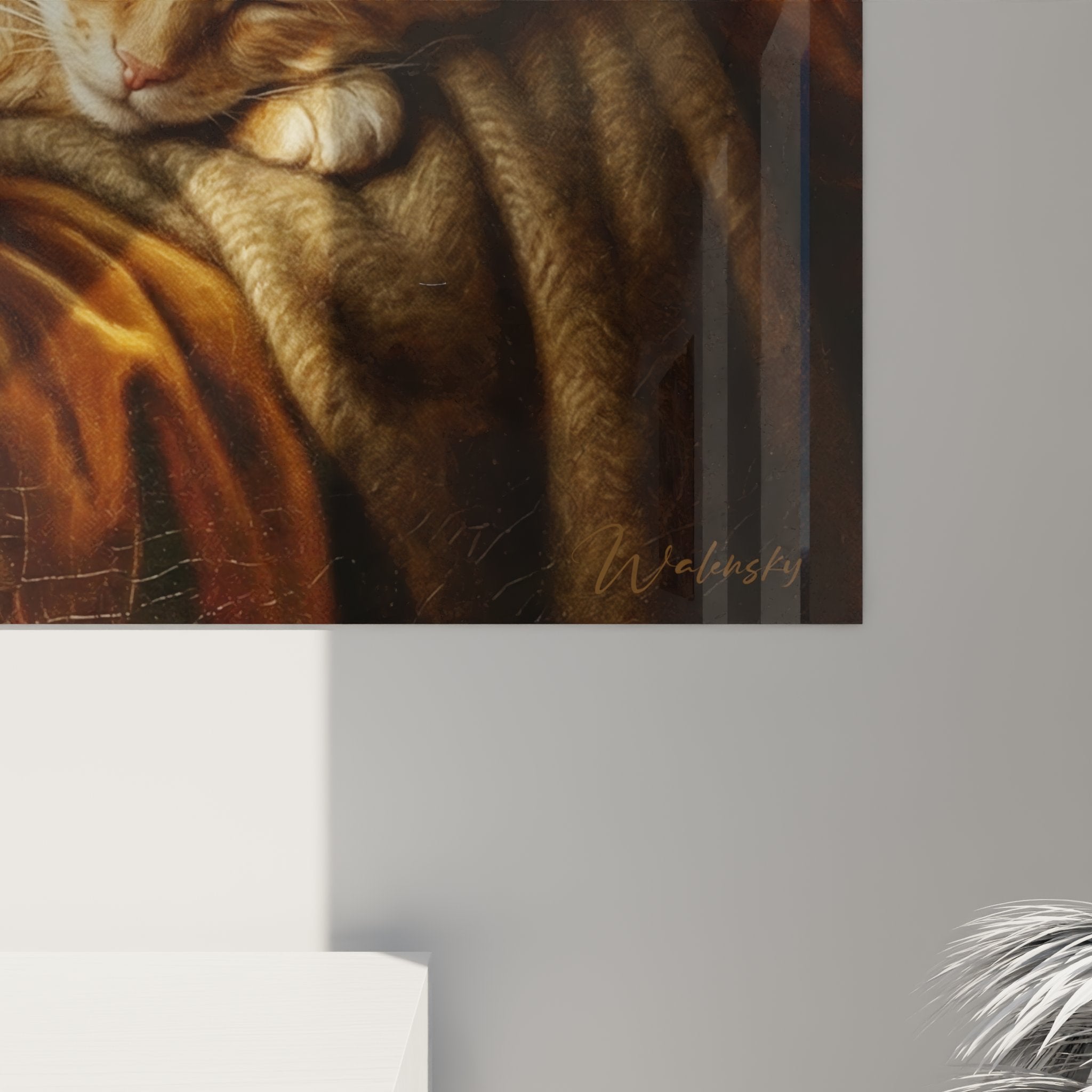 Vista d'insieme quadro murale gatto Laperm addormentato decorazione interiore stile classico elegante