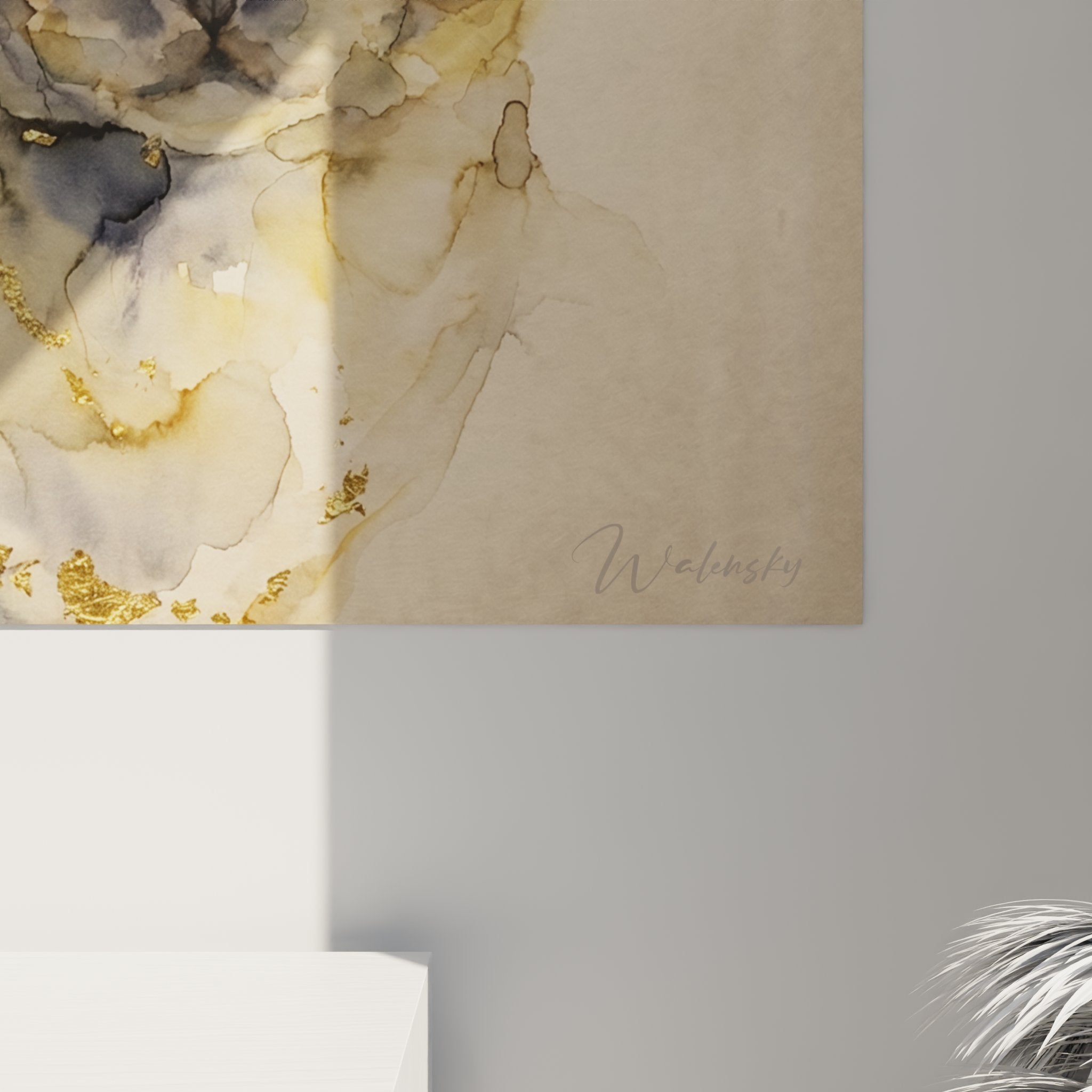 Vue d'ensemble tableau mural chat Burmese style aquarelle dans intérieur contemporain