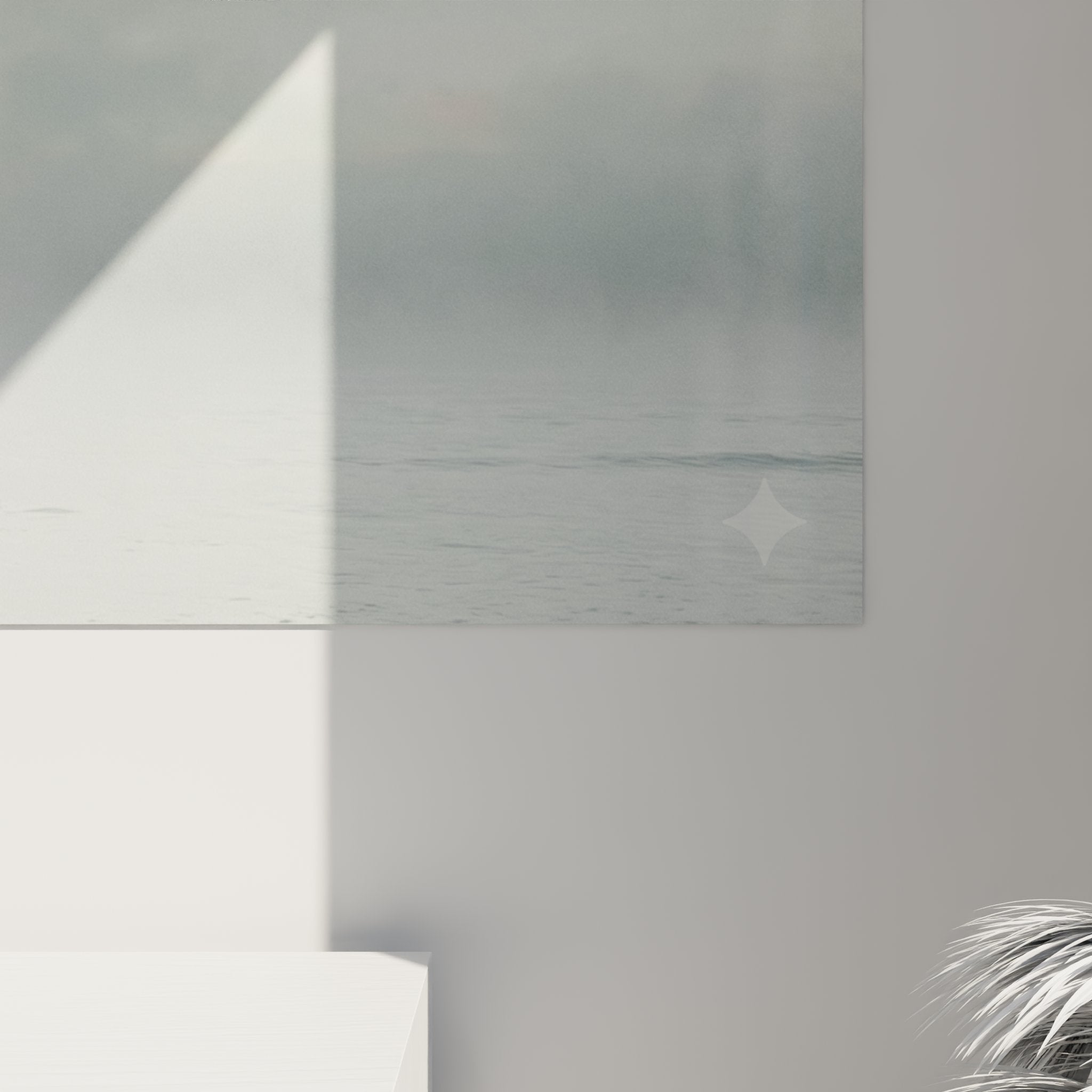 Vue ensemble tableau surf oceanique brume surfeur solitaire decoration murale zen atmosphere contemplative