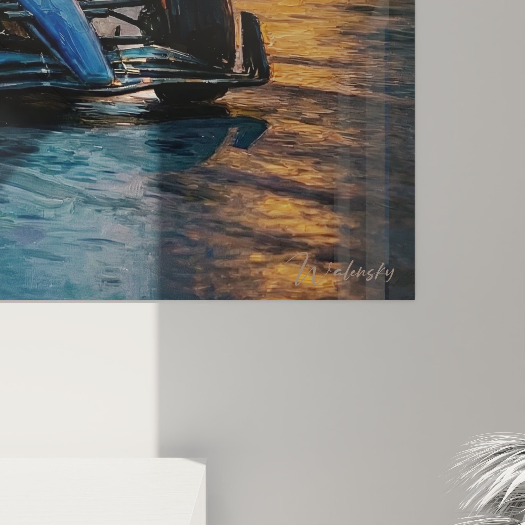 Vue ensemble tableau mural F1 pluie decoration interieur moderne art course automobile