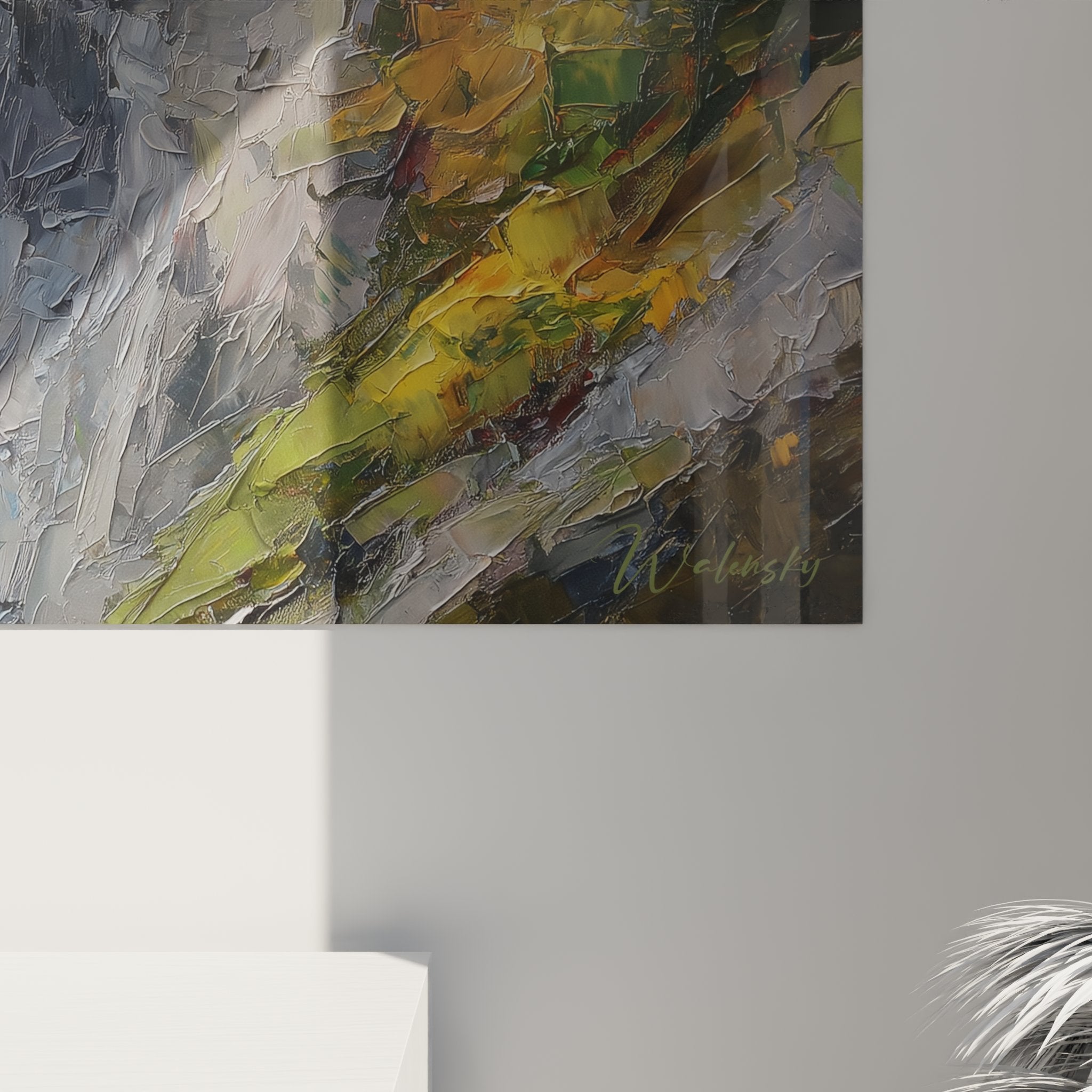 Vue d'ensemble tableau paysage Vosges accroché au mur, scène randonnée montagne avec sapinière