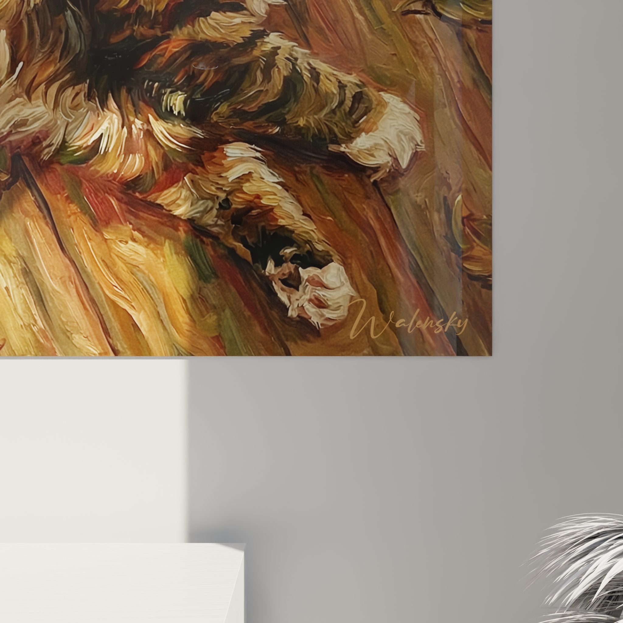 Vista d'insieme quadro murale gatto Ragamuffin, composizione autunnale armoniosa per decorazione d'interni