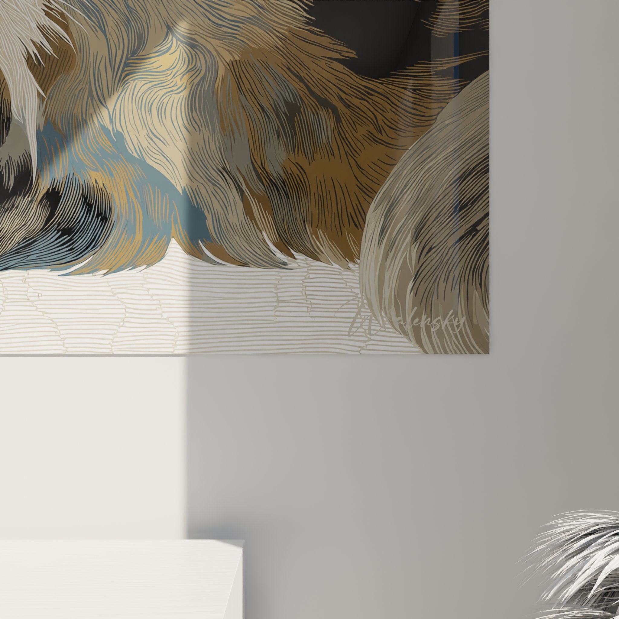 Vue d'ensemble du tableau chat sibérien dans un salon contemporain, sublimant l'espace de vie